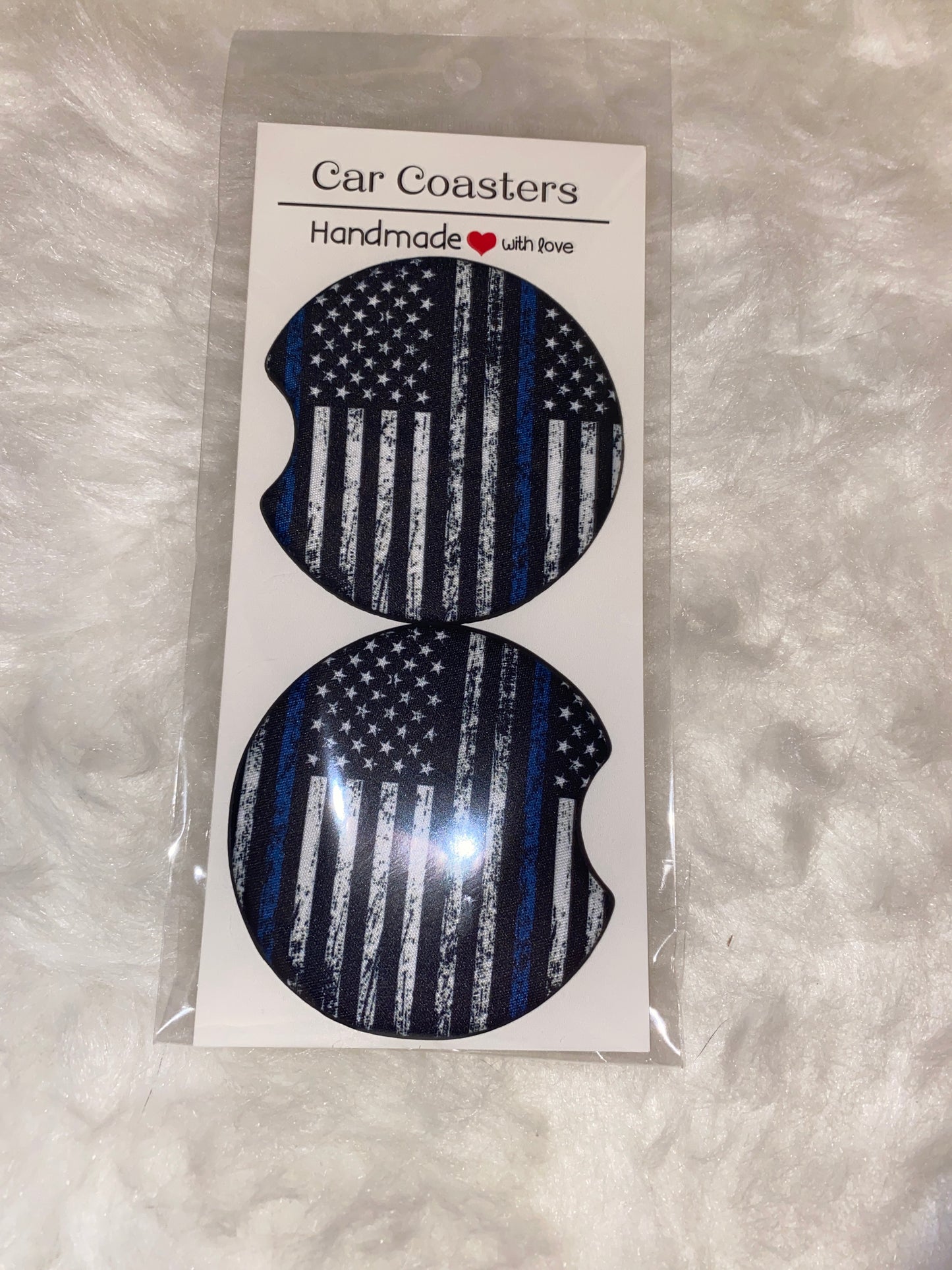 Back the Blue Flag Car Coaster Set
