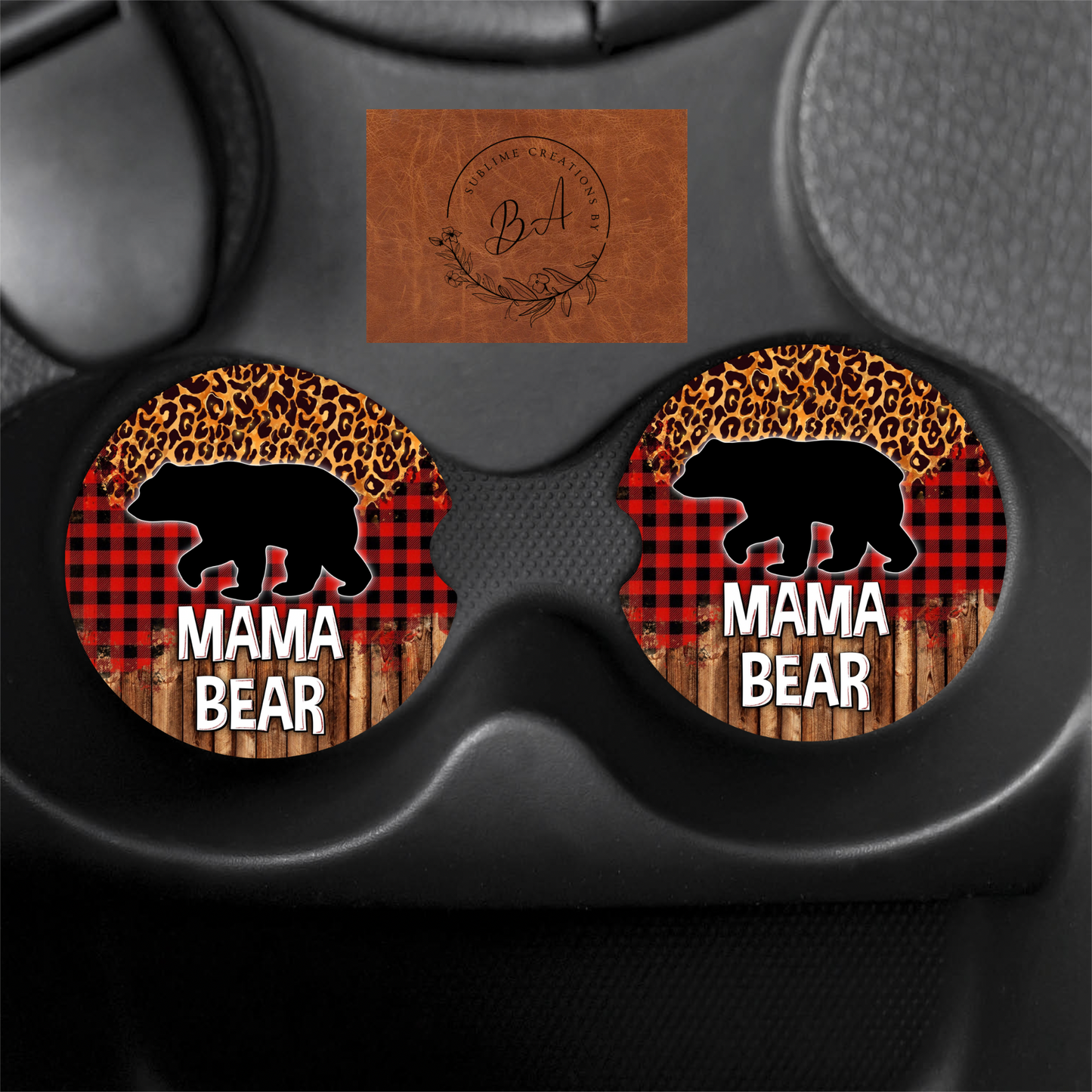 Mama Bear Seamless Car Coaster Set