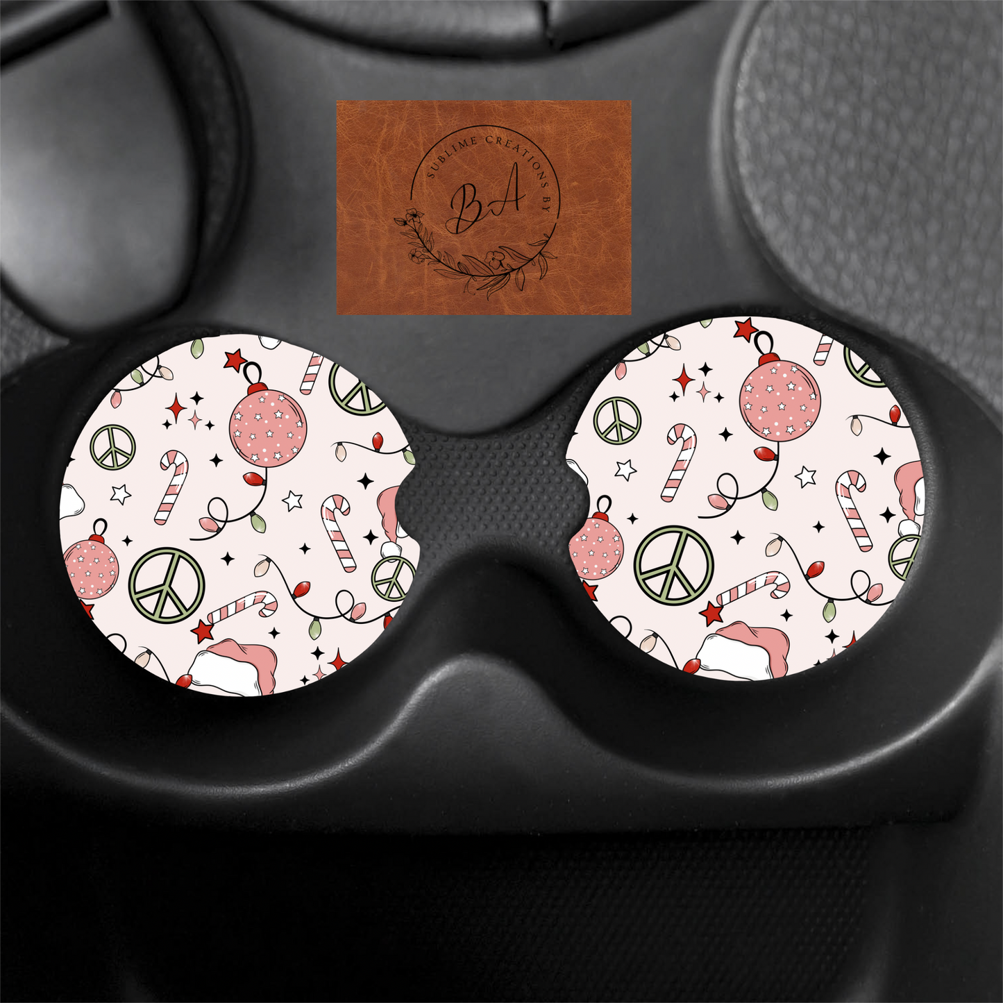 Christmas Print Car Coaster Set