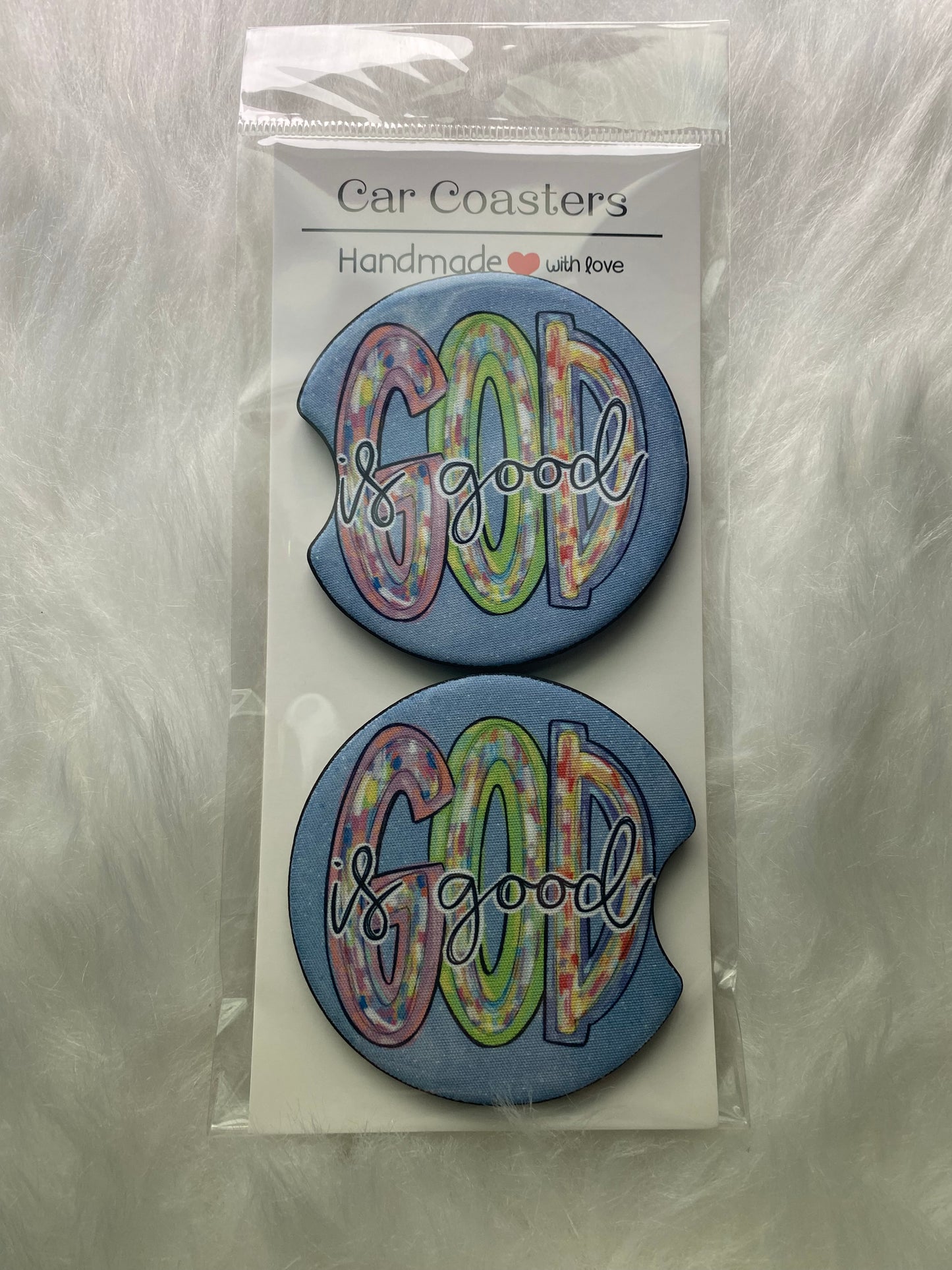 "God is Good" Print Car Coaster Set