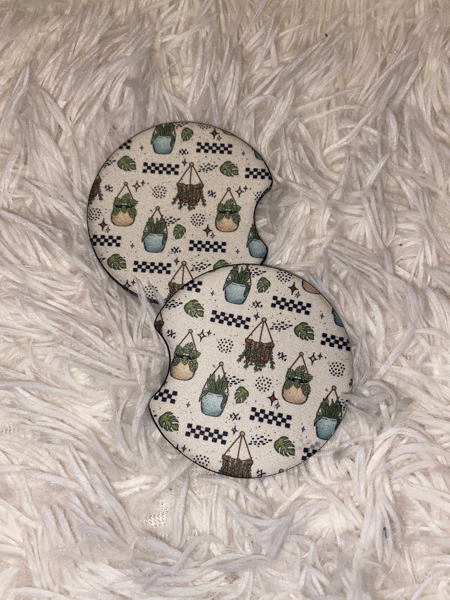 Hanging Plants Print Car Coaster Set