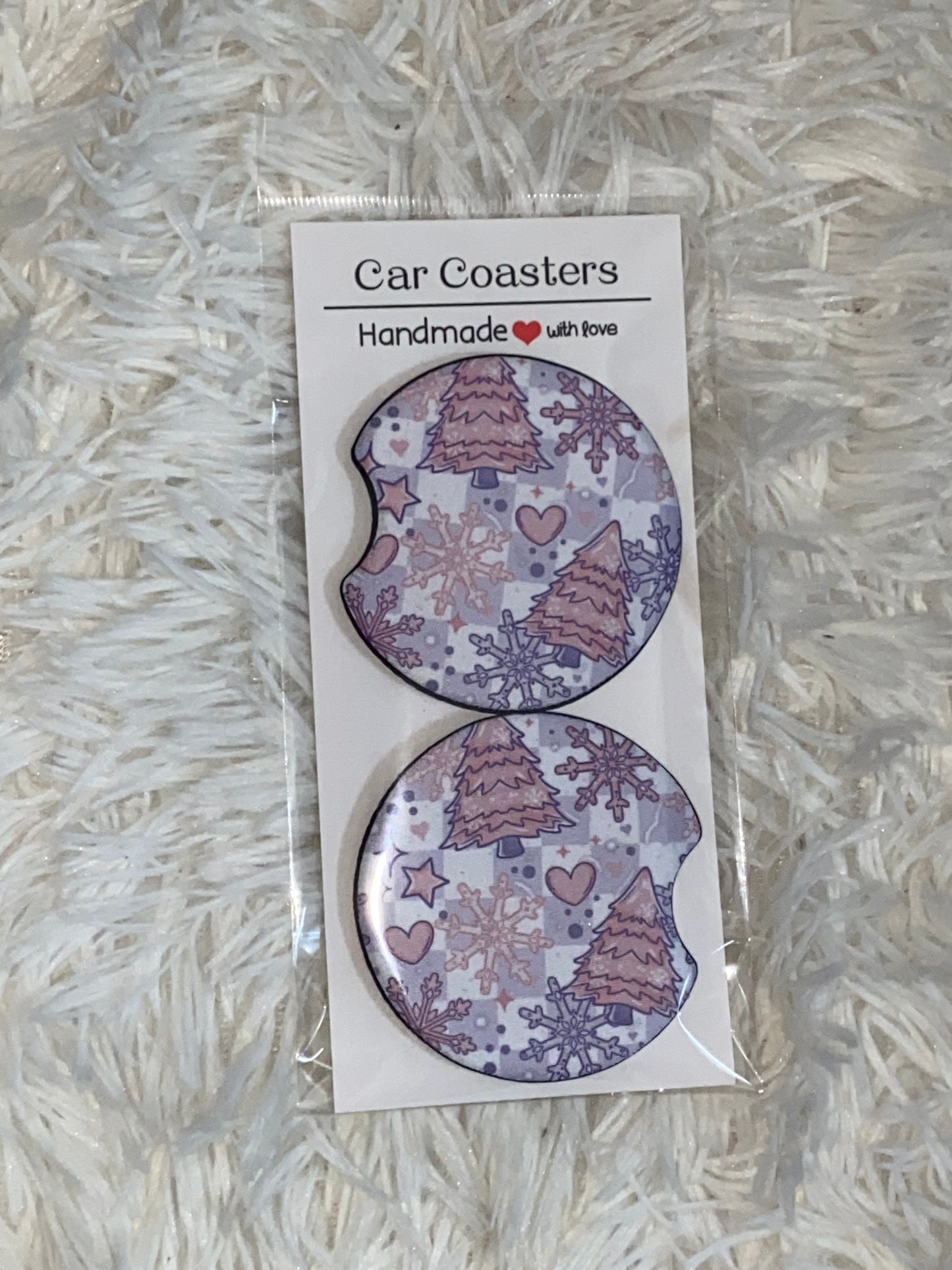 Pastel Winter Print Car Coaster Set