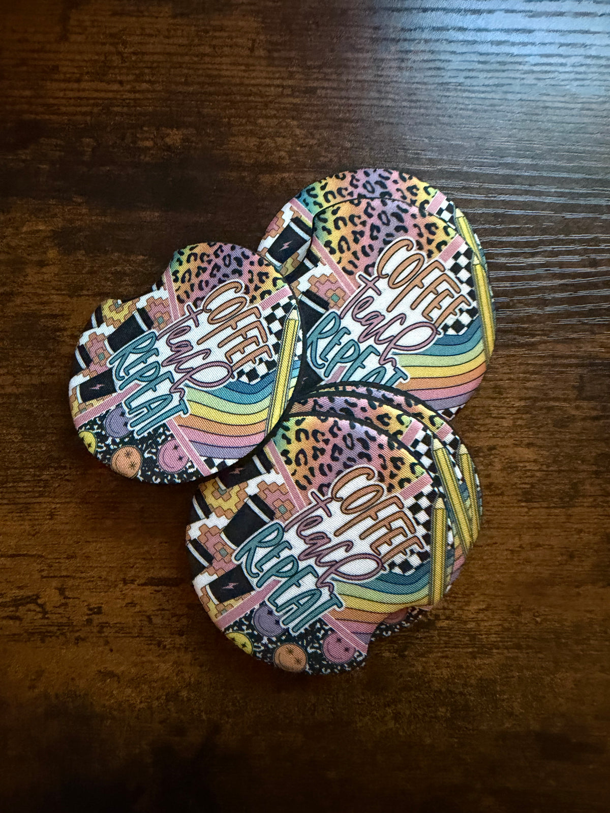 Coffee,Teach,Repeat Print Car Coaster Set