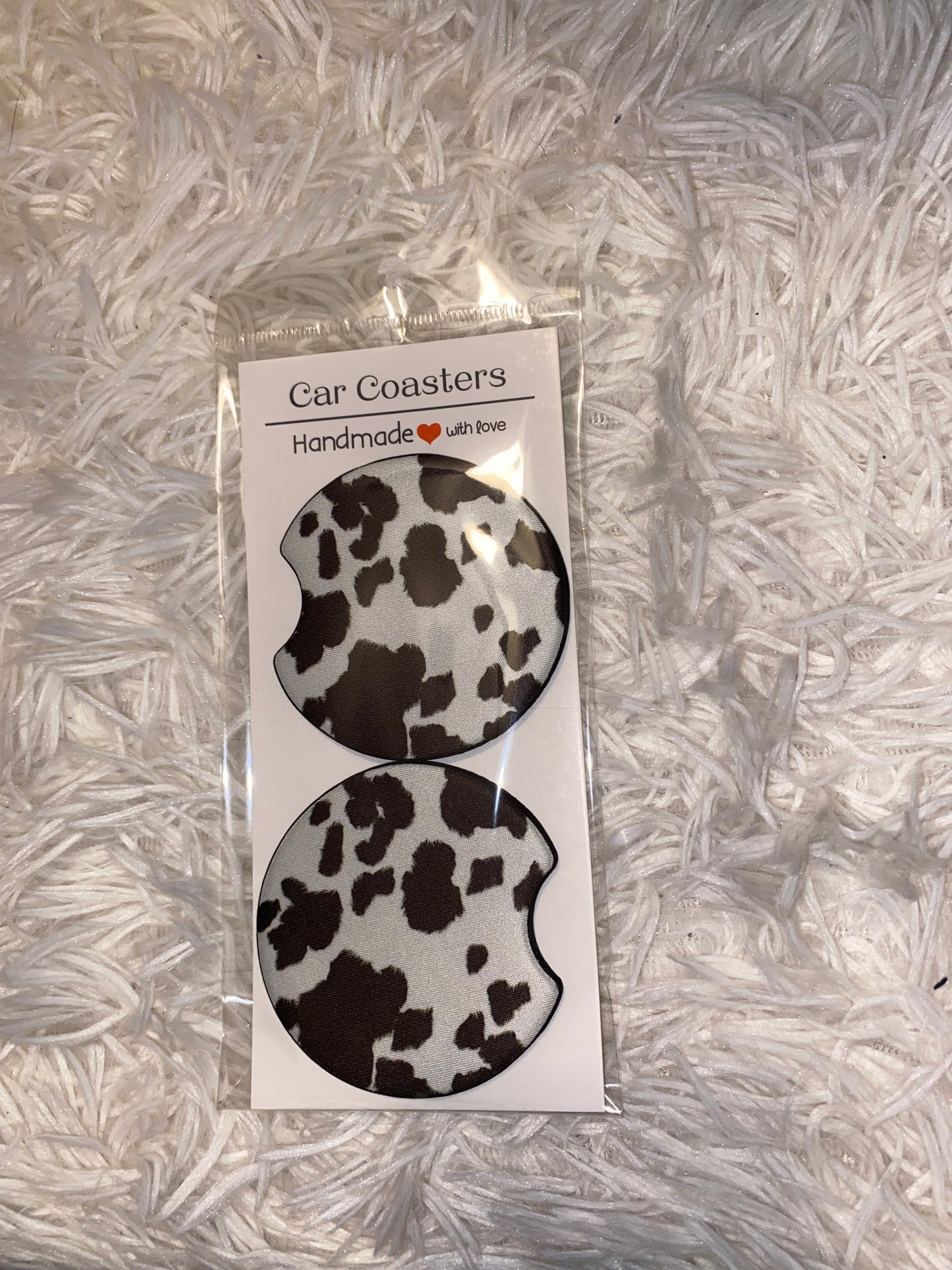 Cow Print Car Coaster Set