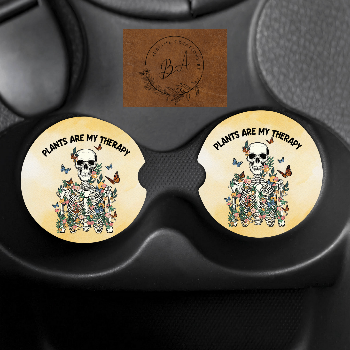 Plants Are My Therapy Print Car Coaster Set