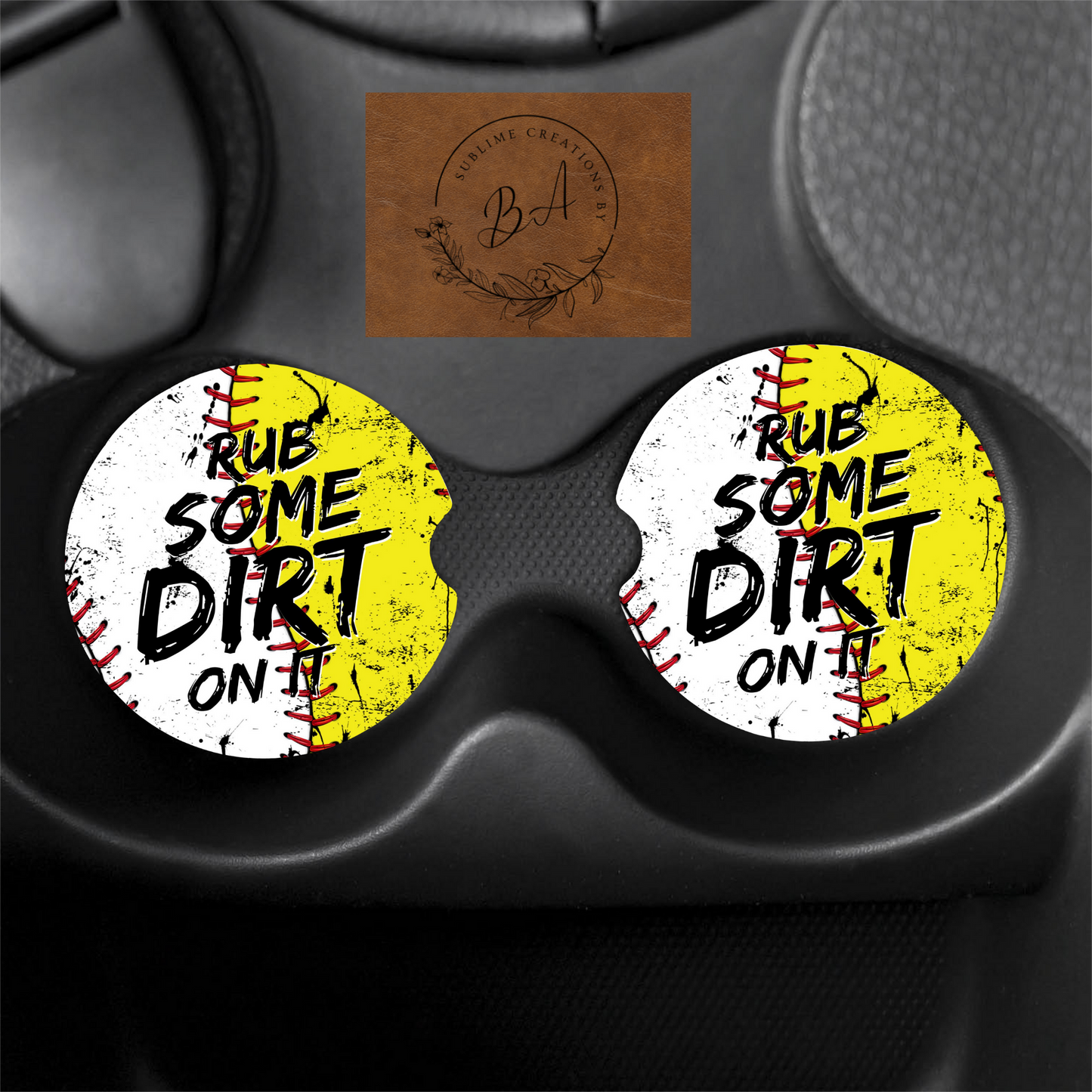 Softball/Baseball Print Car Coaster Set