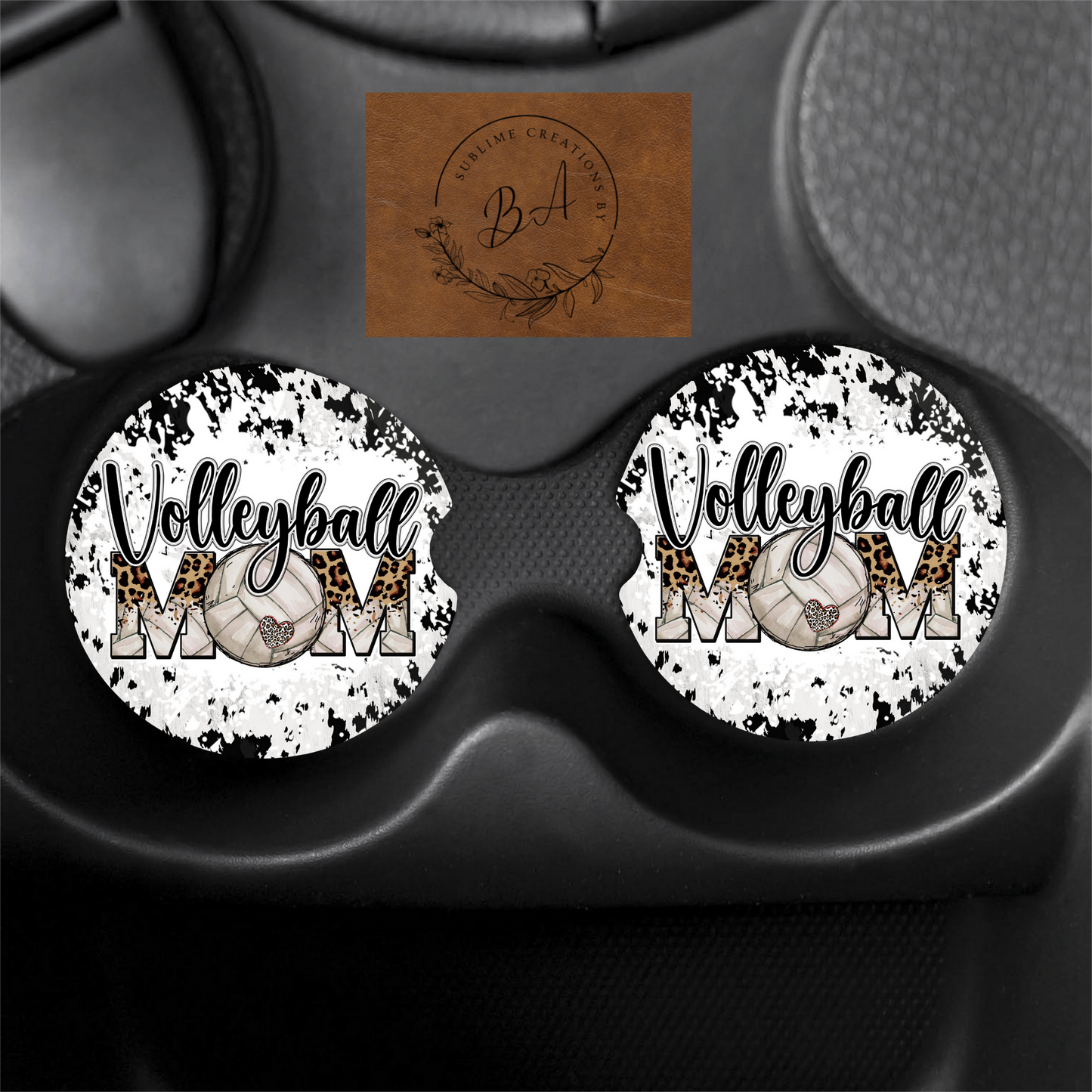 Volleyball Mom Print Car Coaster Set