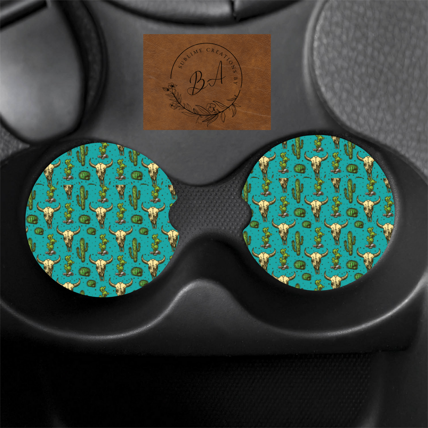 Western/Cactus Print Car Coaster Set