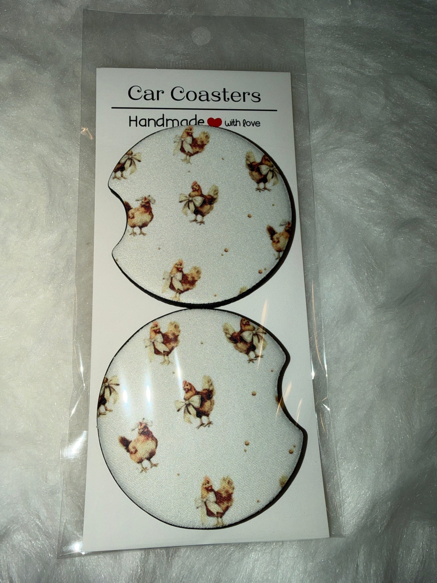 Watercolor Cute Hen Car Coaster Set