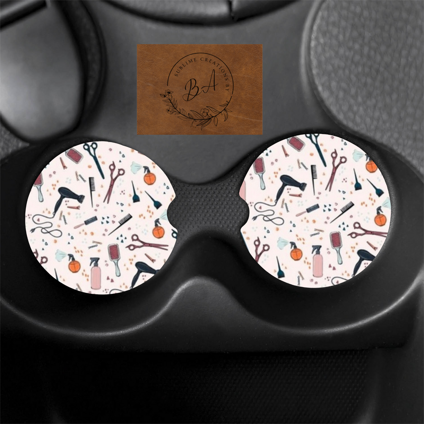 Hairstylist Print Car Coaster Set