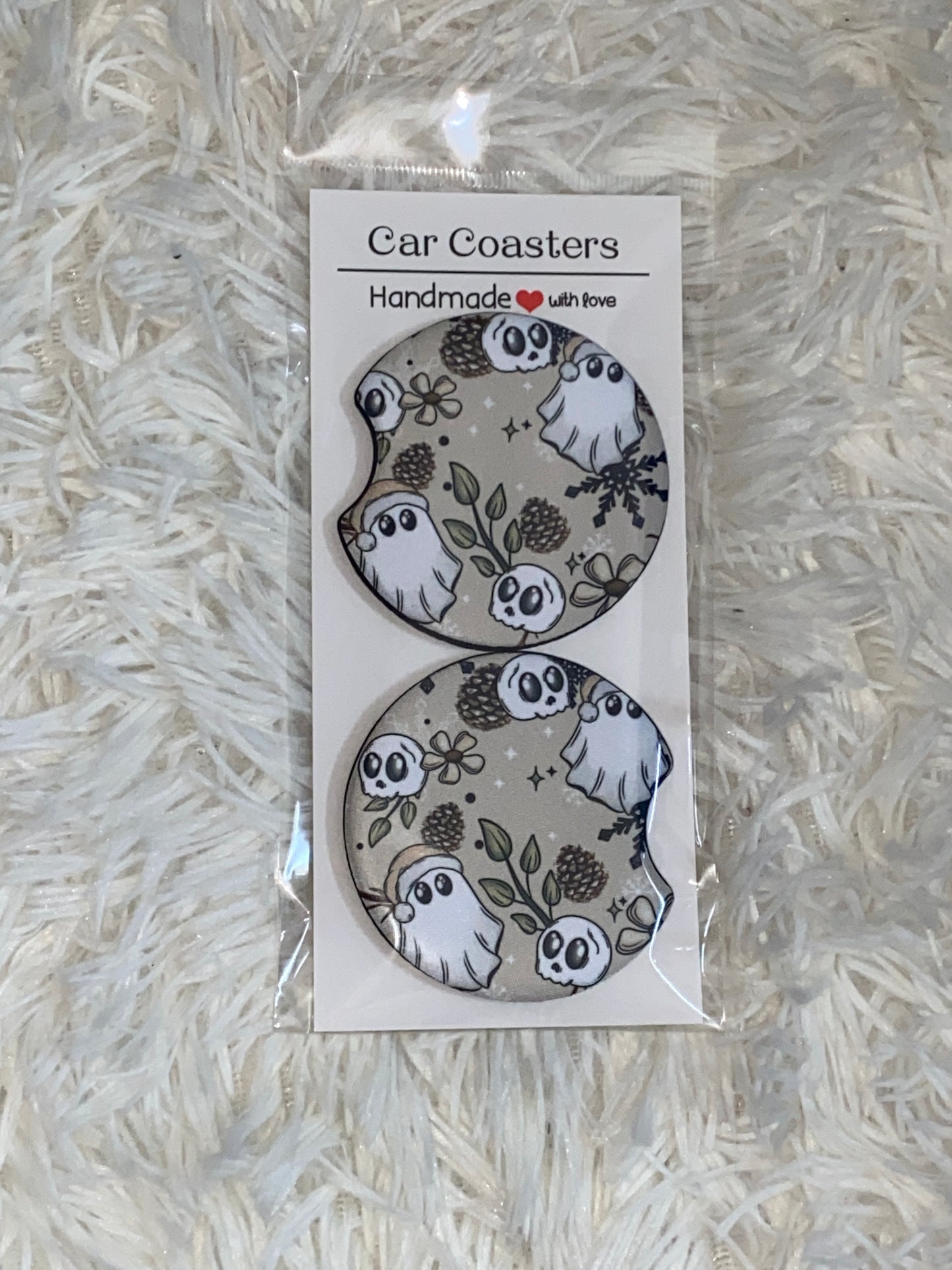 Winter Ghost Print Car Coaster Set