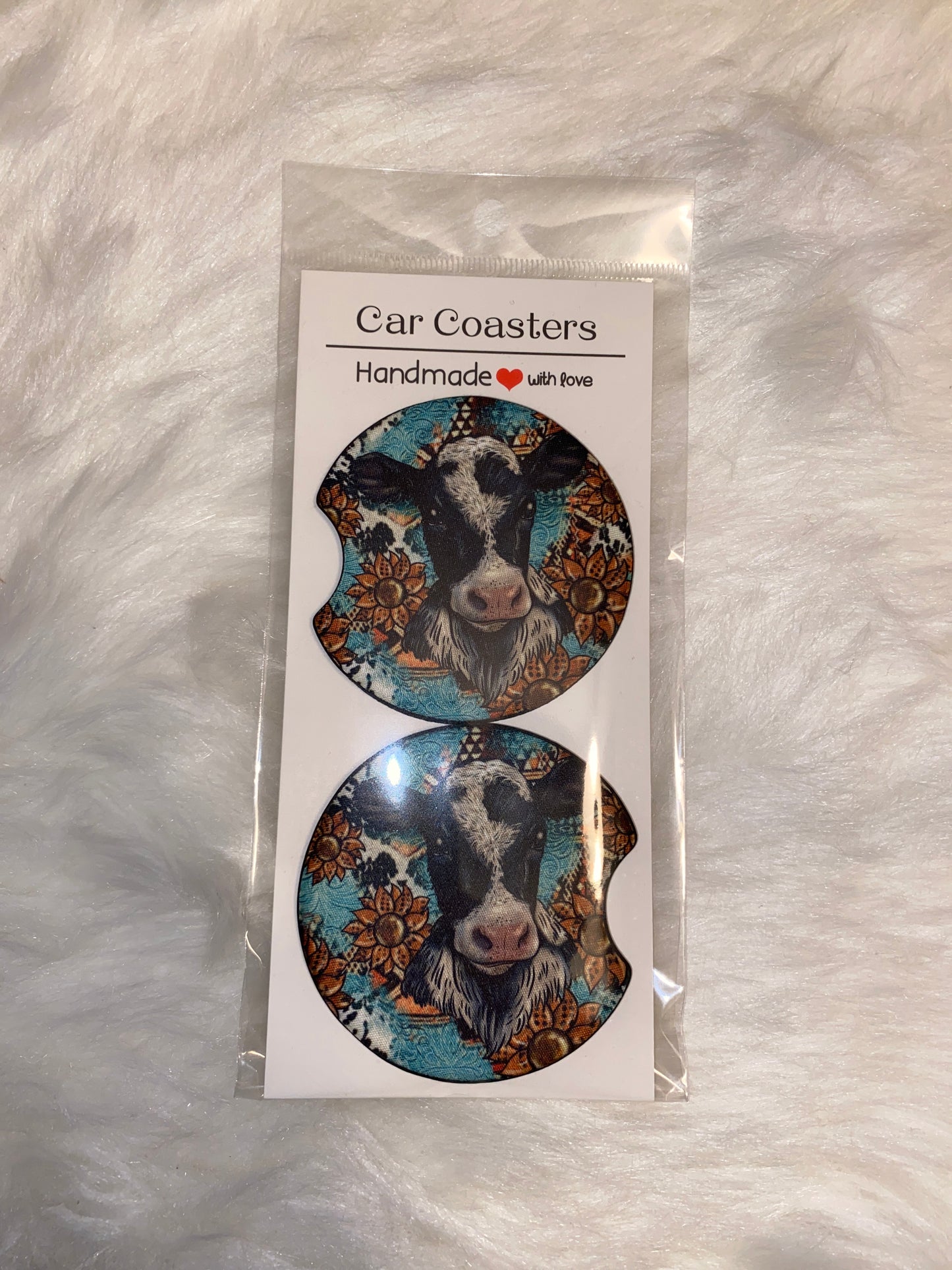 Cow Western Print Car Coaster Set