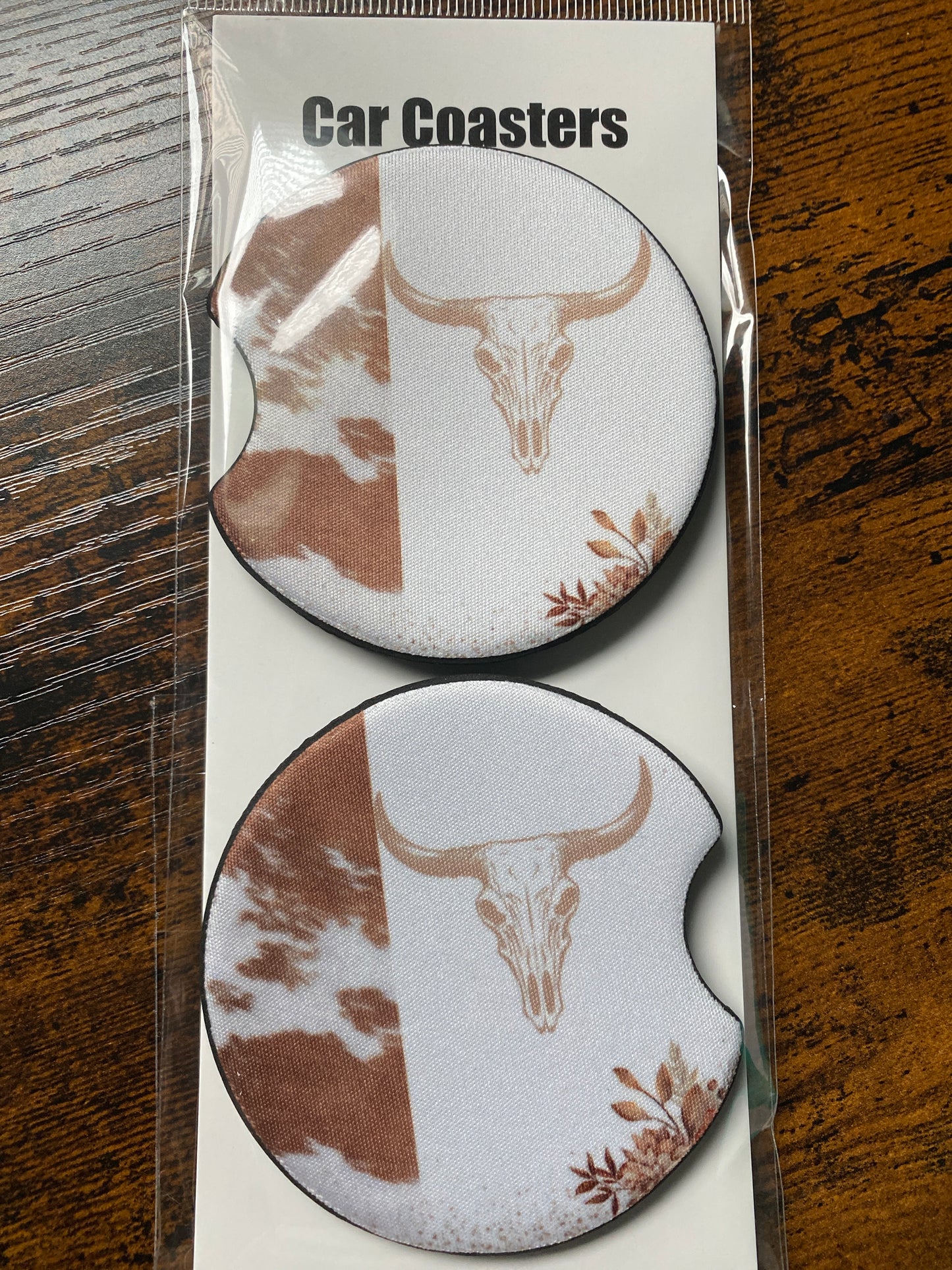 Skull Cow Print Car Coaster Set
