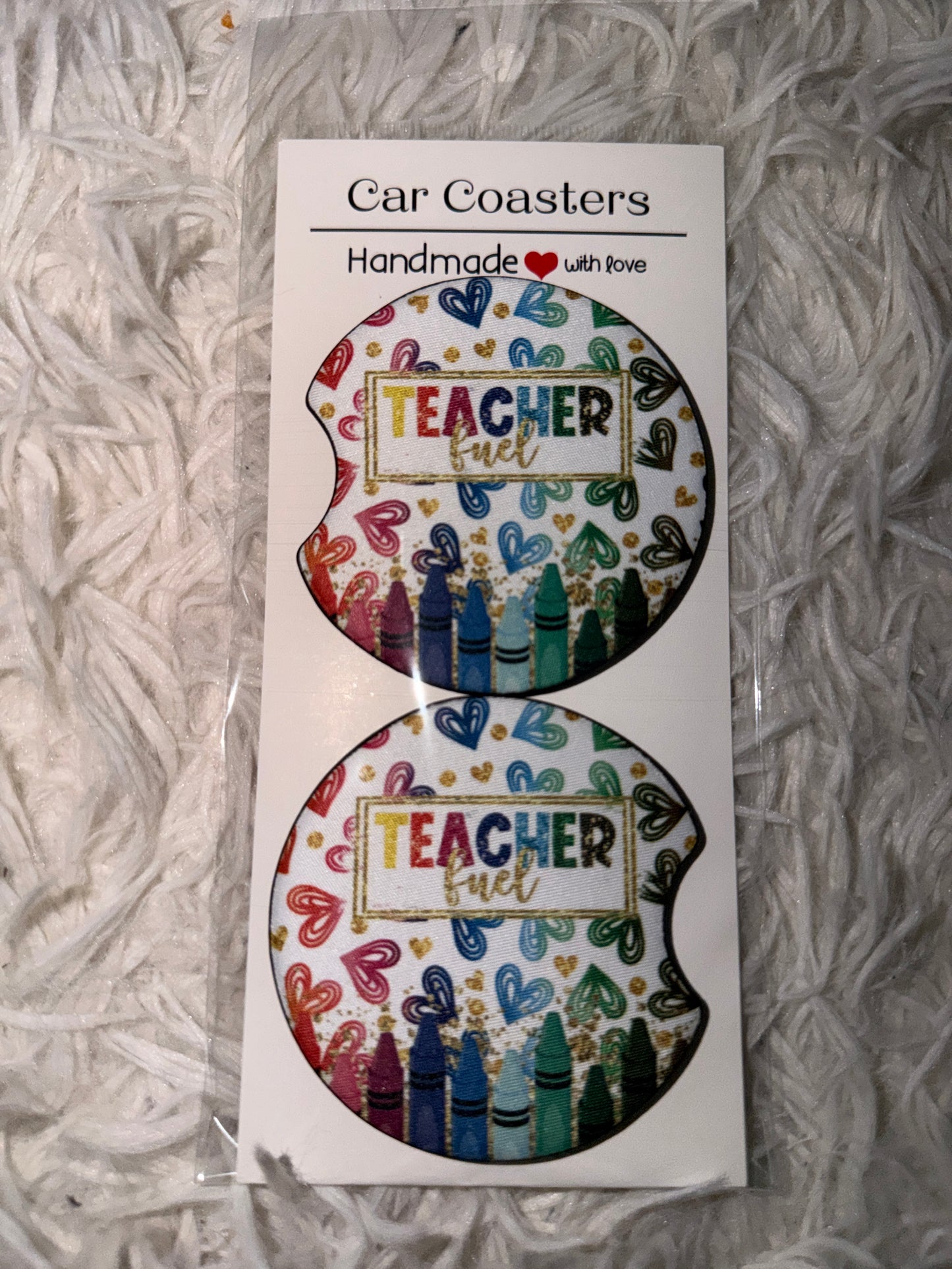 Colorful Teacher Fuel Seamless Print Car Coaster Set