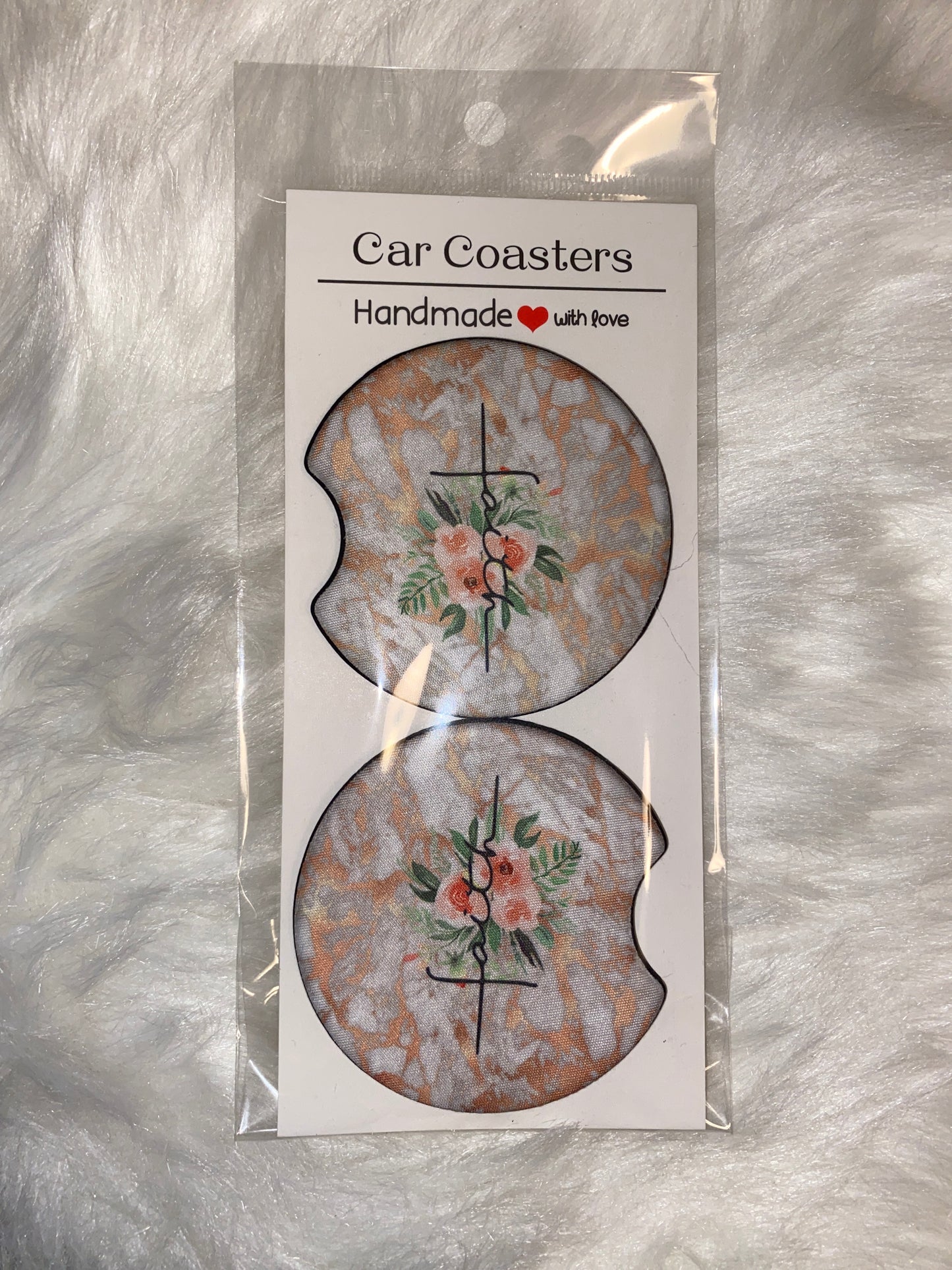 Floral Faith Print Car Coaster Set