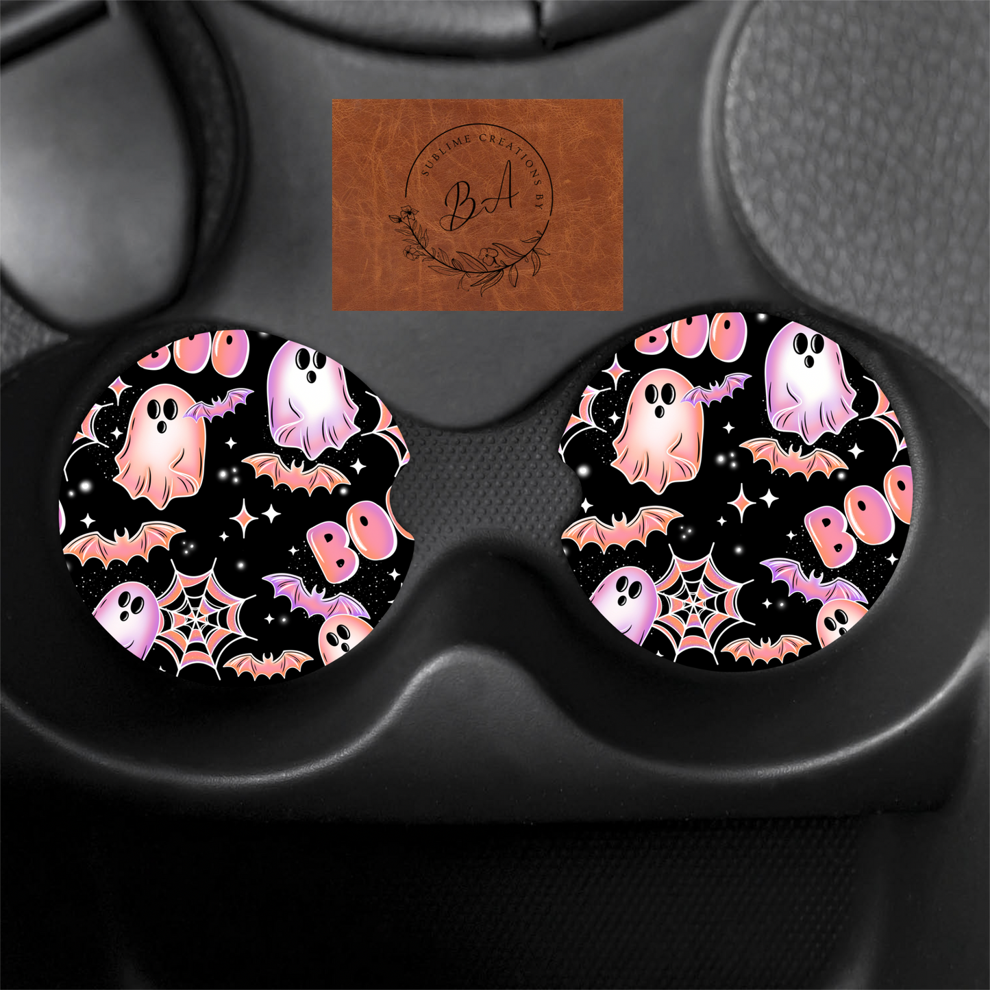 Boo Print Car Coaster Set