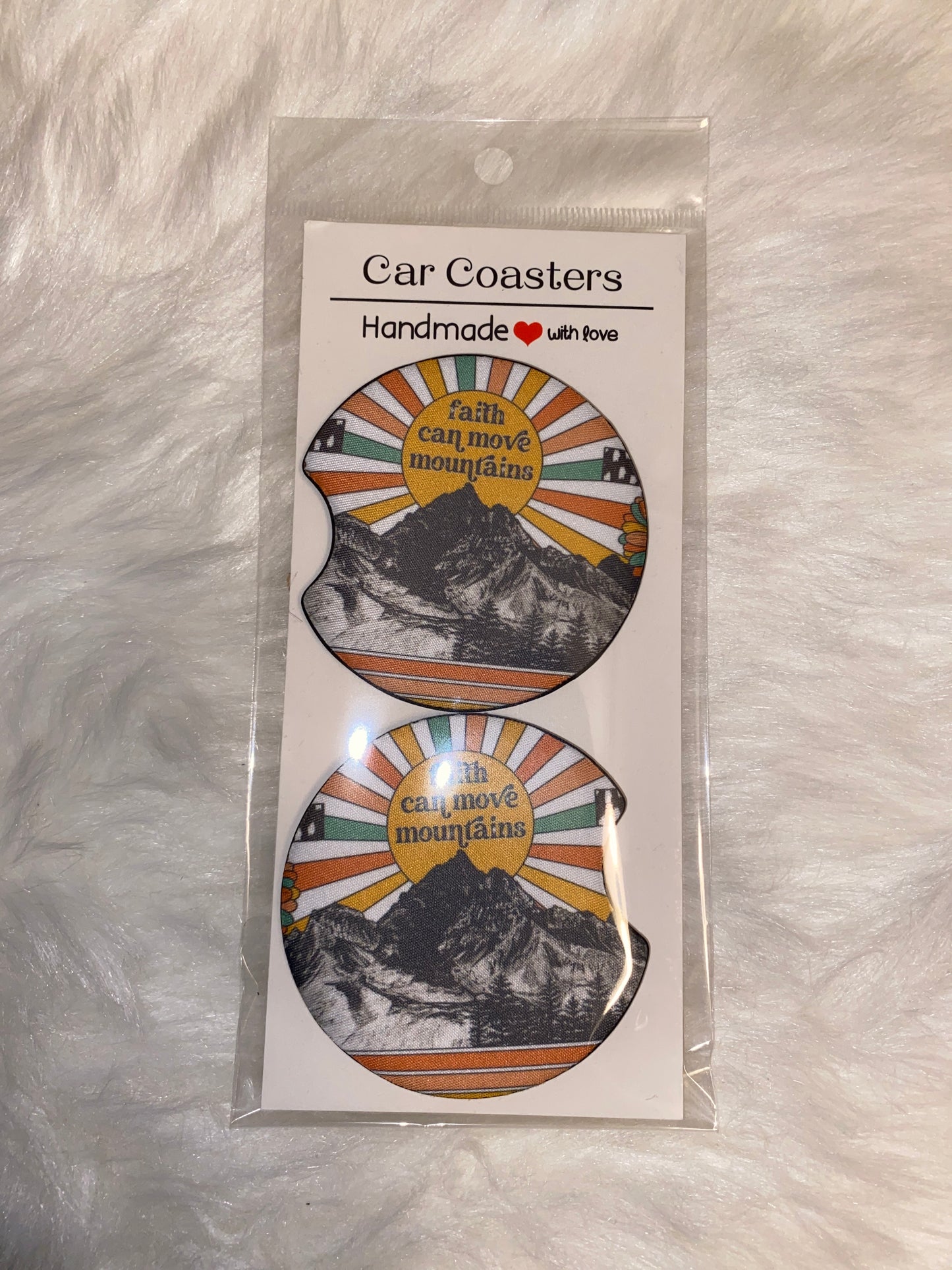 "Faith Can Move Mountains" Print Car Coaster Set