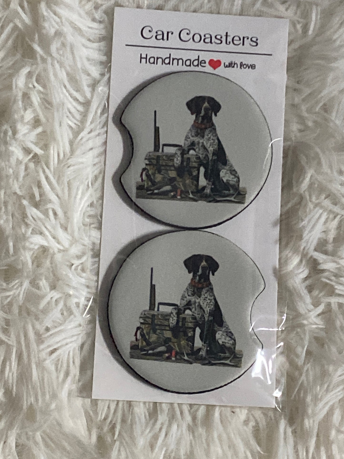 German Pointer Hunting Dog Print Car Coaster Set