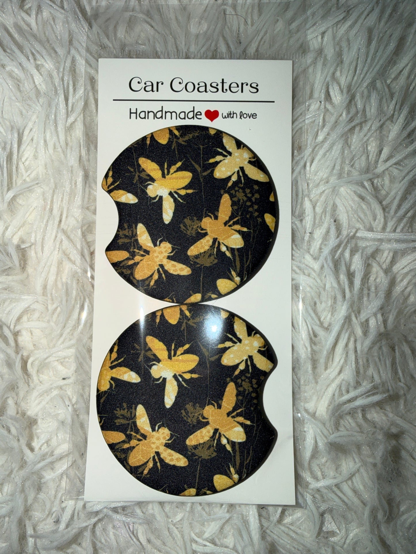 Black/Yellow Bumble Bee Print Car Coaster Set
