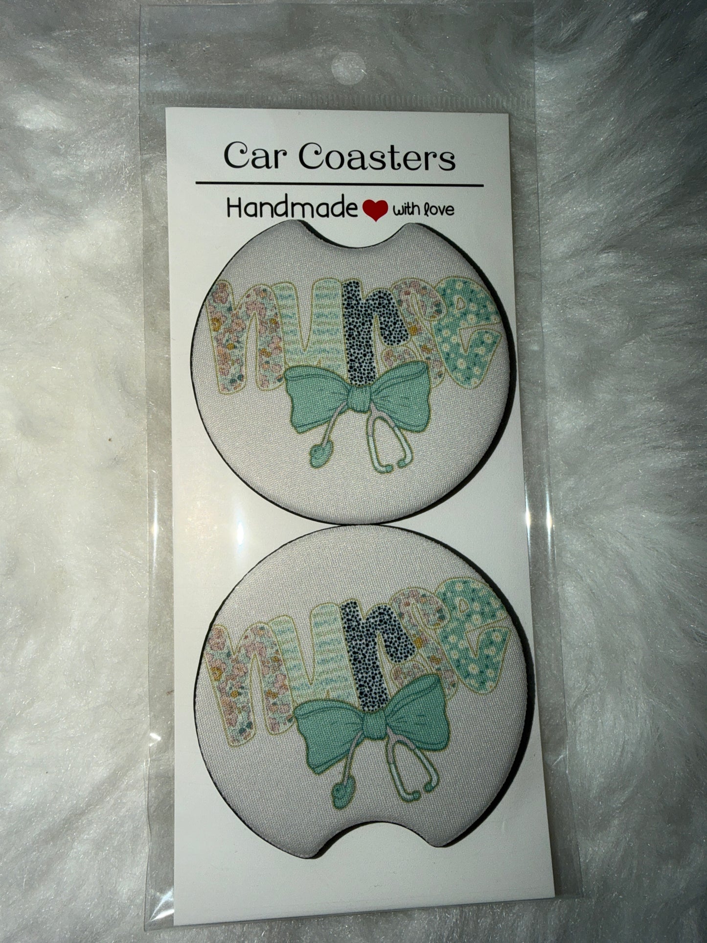 Preppy Nurse Floral Coquette Print Car Coaster Set