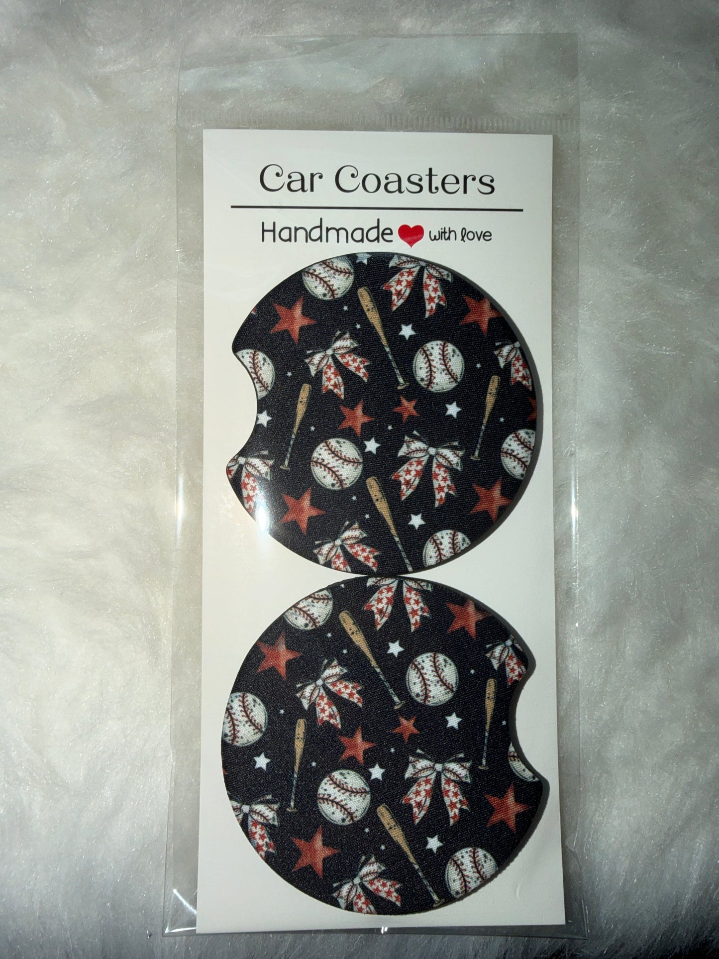 Baseball Bow Seamless Car Coaster Set
