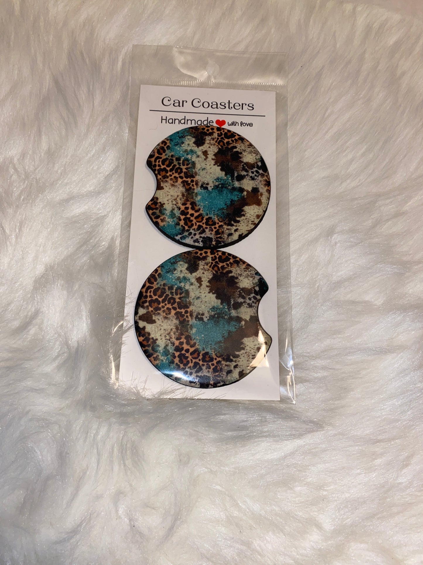 Leopard Turquoise Print Car Coaster Set
