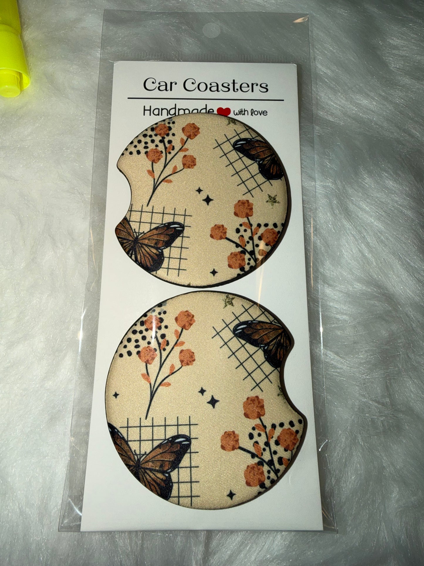 Floral Butterfly Seamless Print Car Coaster Set