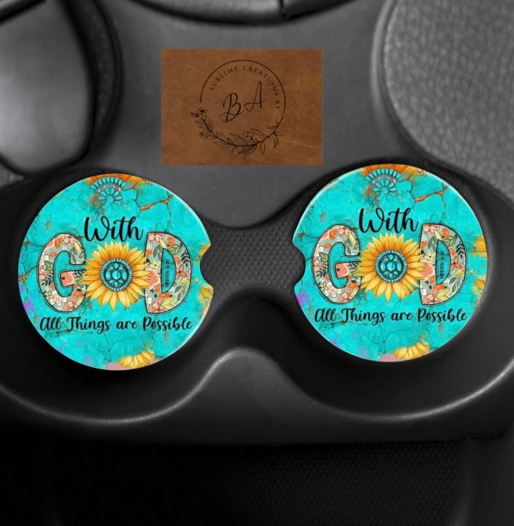 With God all things are possible Car Coaster Set