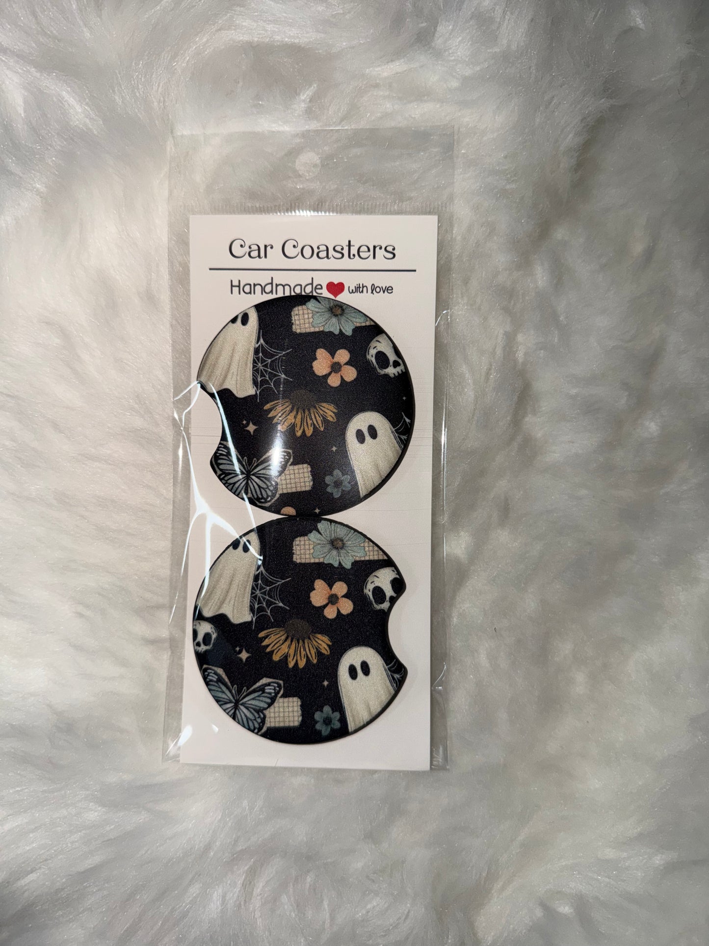 Floral Ghost Seamless Car Coaster Set