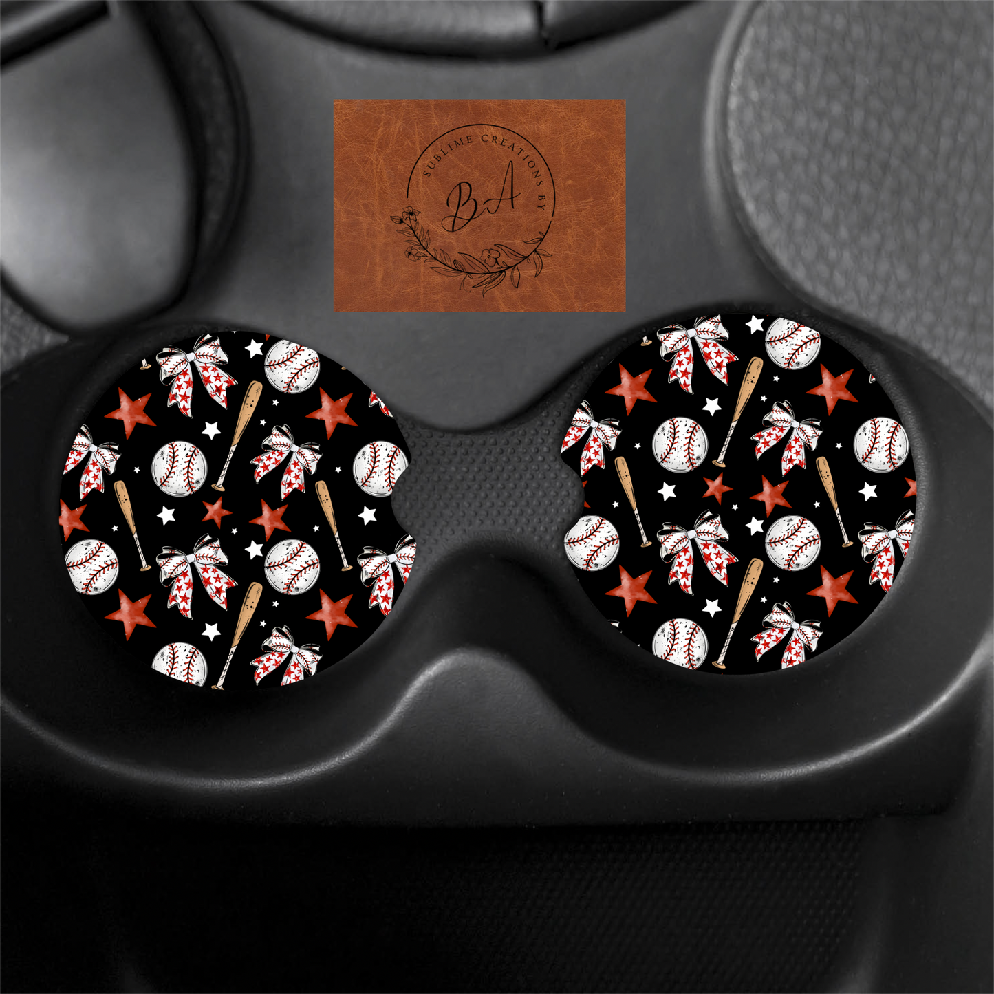 Baseball Bow Seamless Car Coaster Set
