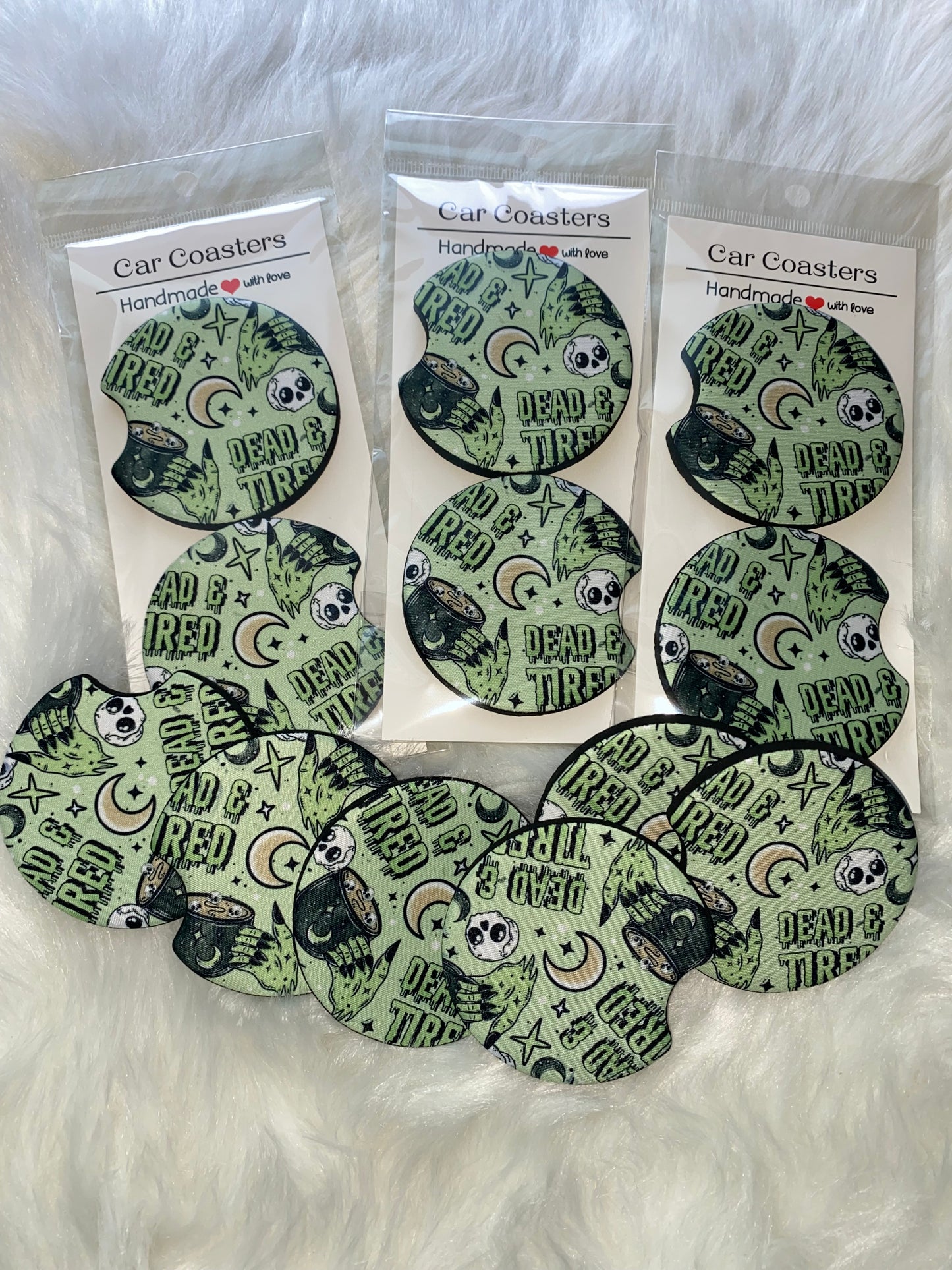 Dead Tired Print Car Coaster Set