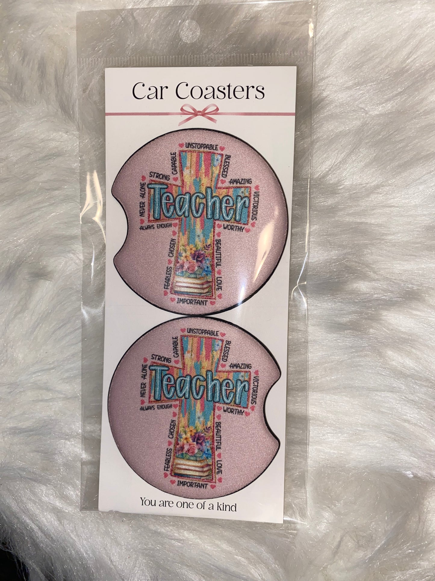 Christian Teacher Print Car Coaster Set