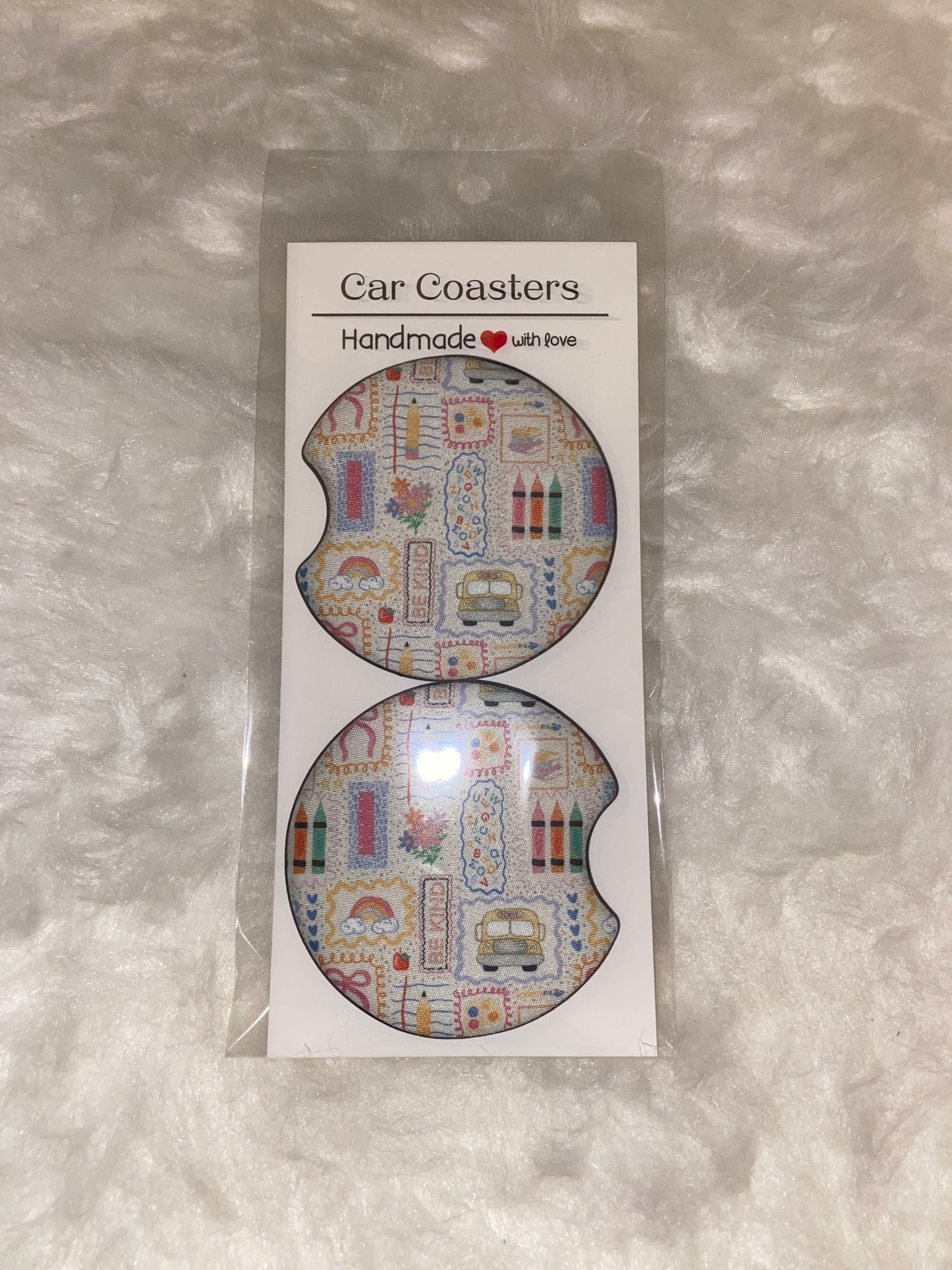 Teacher School Collage Seamless Print Car Coaster Set