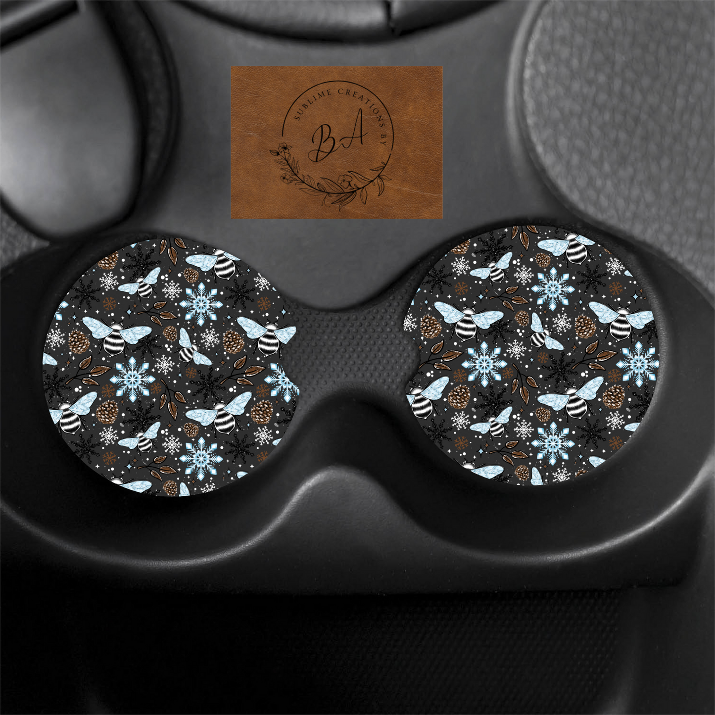 Winter Bee Print Car Coaster Set