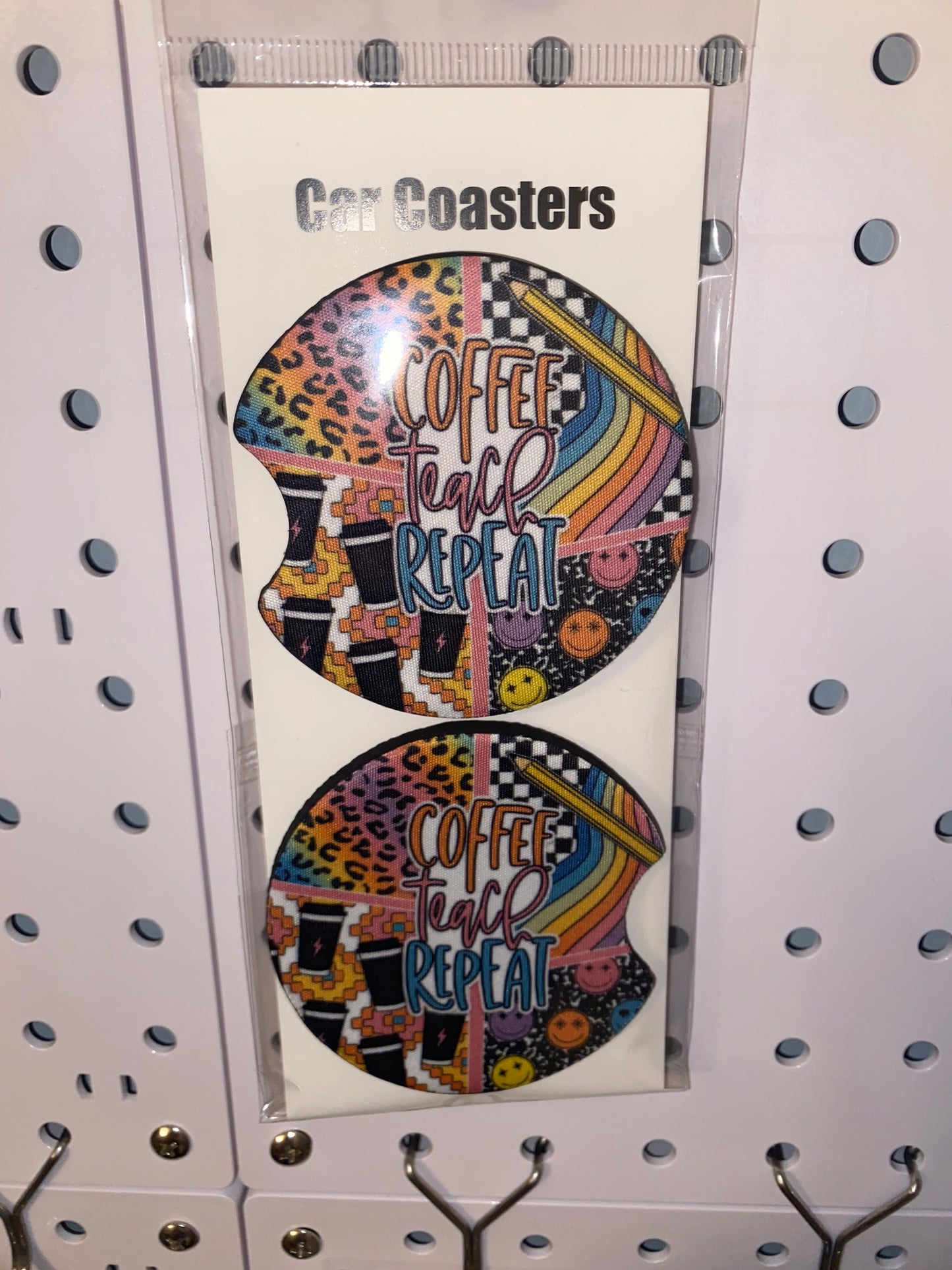 Coffee, Teach, Repeat Print Car Coaster Set