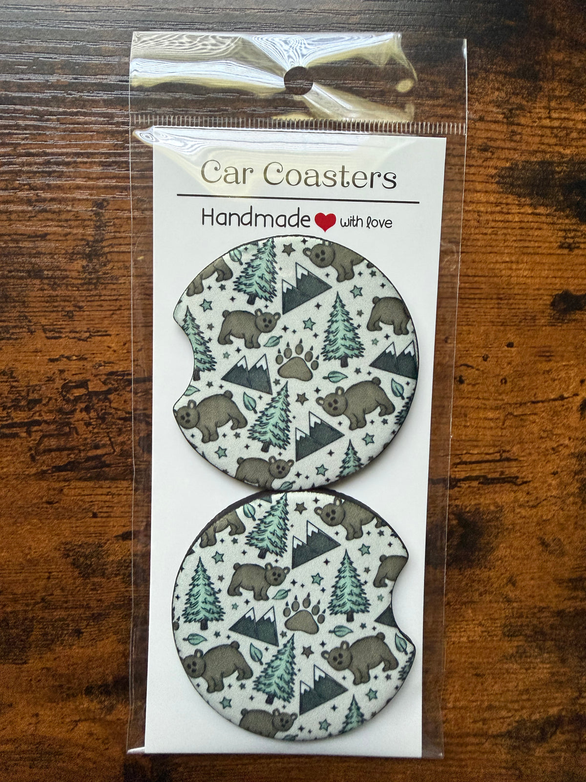 Bears and Trees Seamless Print Car Coaster Set