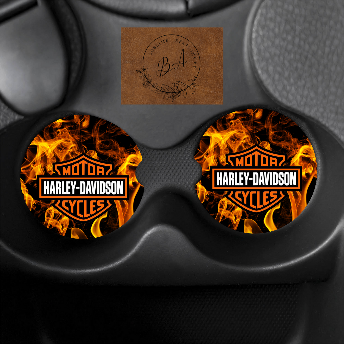 Biker Flame Car Coaster Set