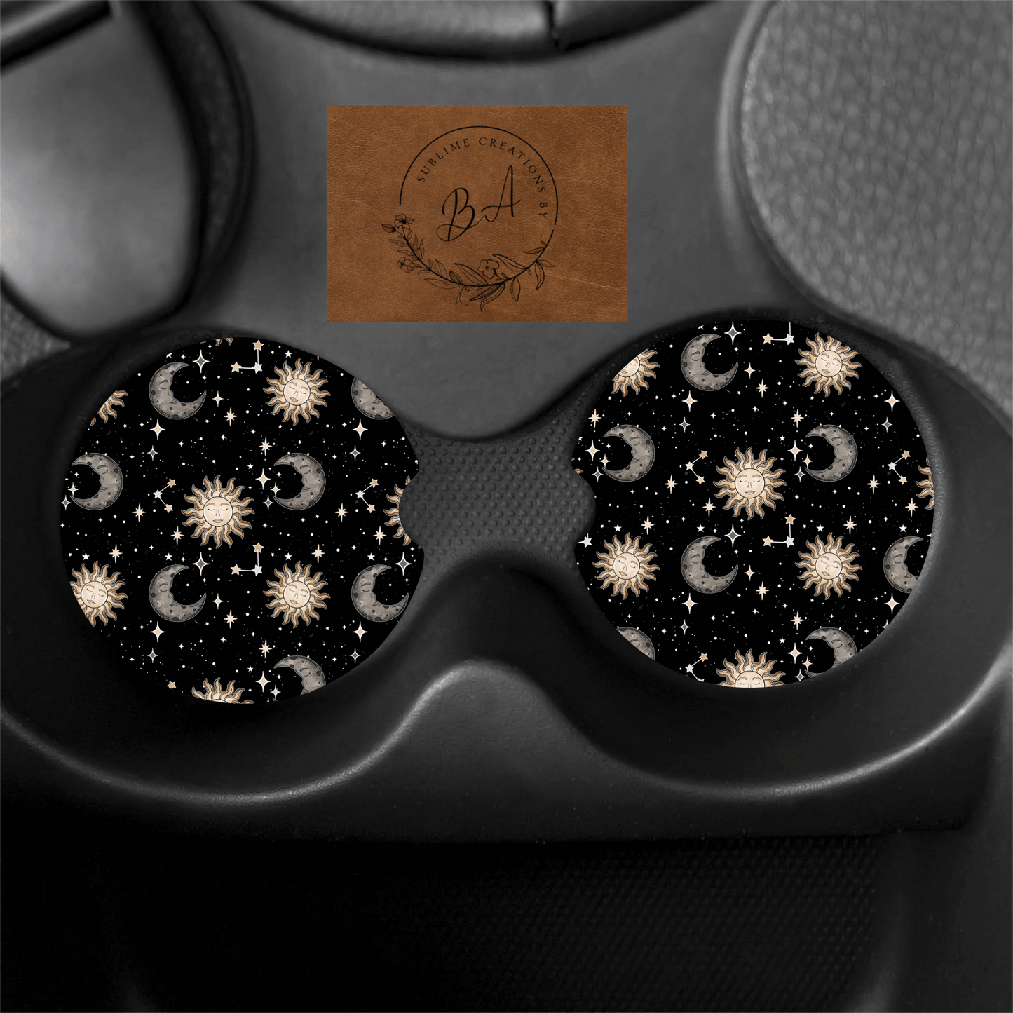 Sun & Moon Print Car Coaster Set