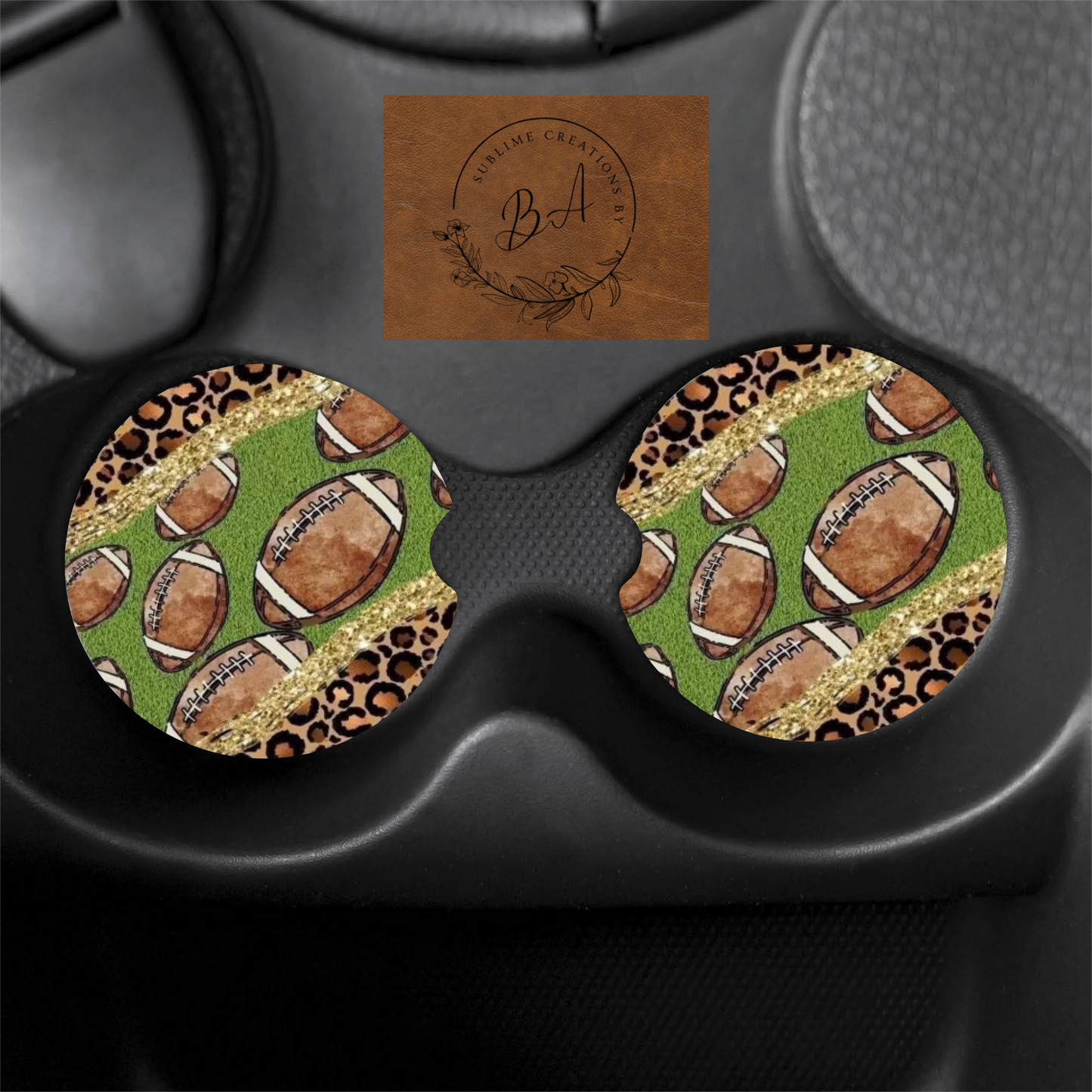 Football Leopard Car Coaster Set