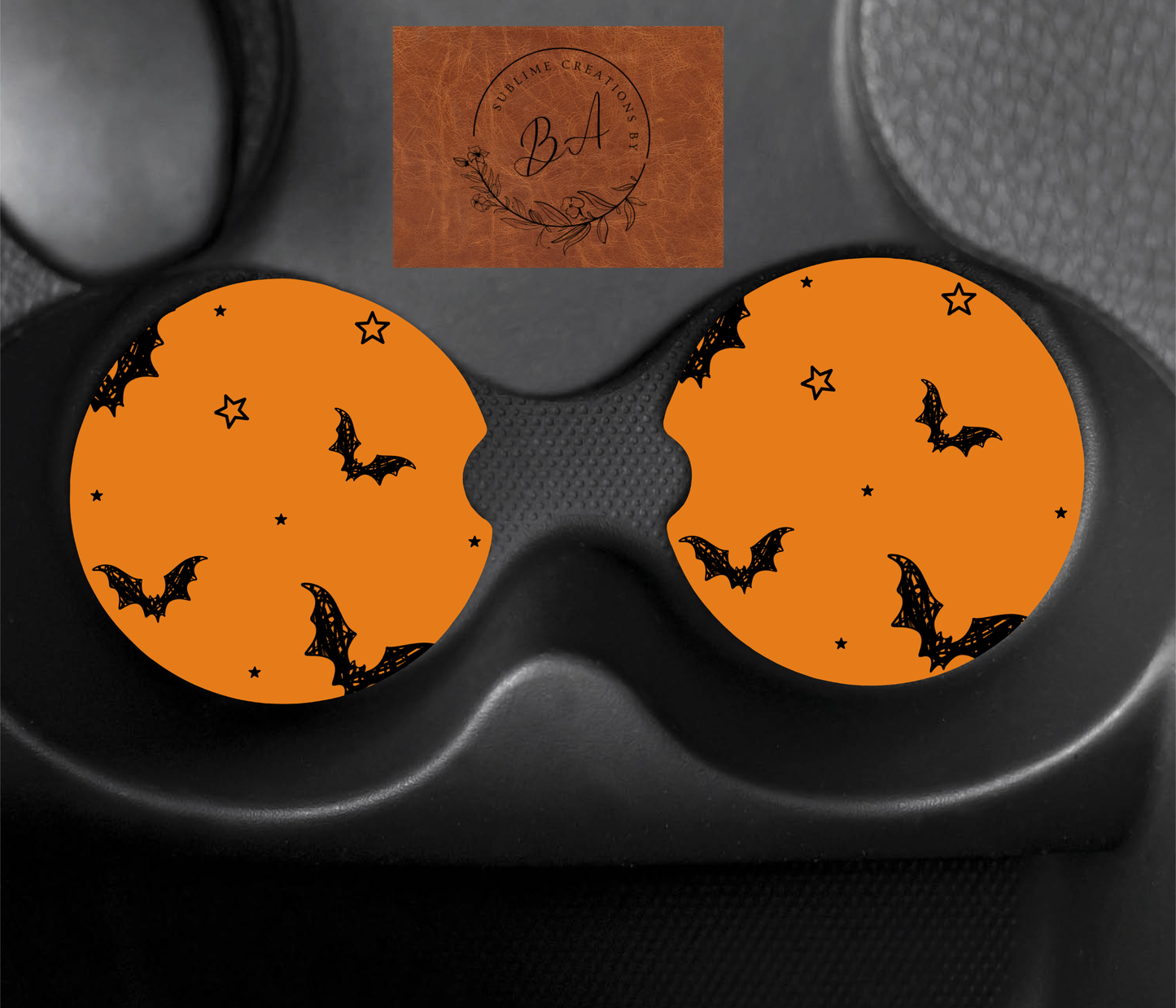 Orange Bat Pumpkin Car Coaster Set