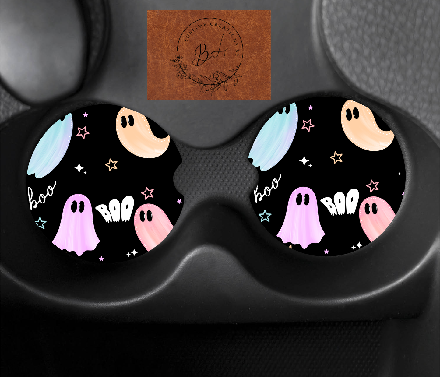 Pastel Ghost Checker Car Coaster Set