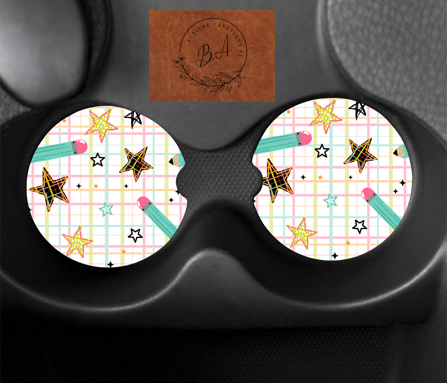 Pencil Star Plaid Seamless Car Coaster Set