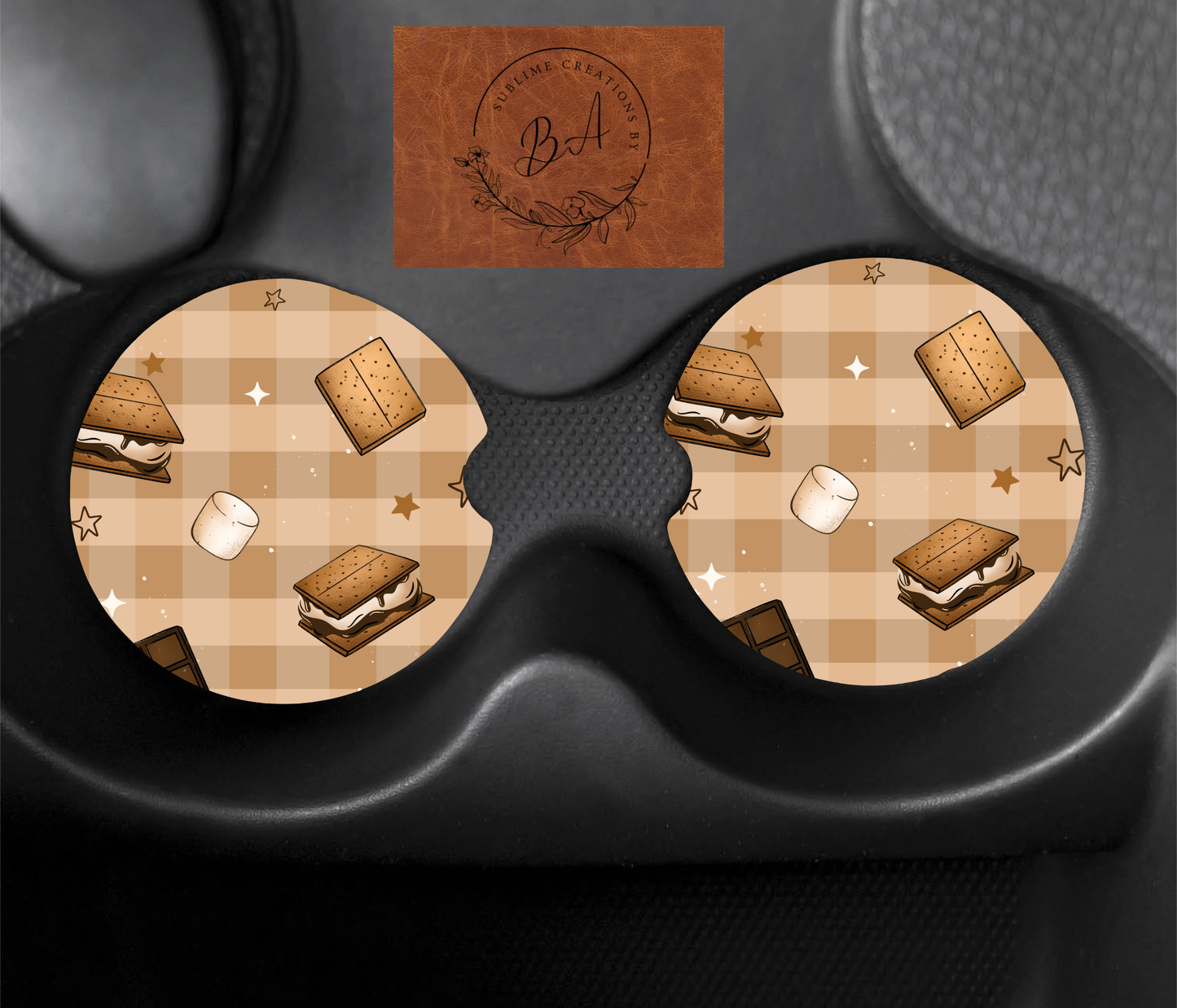 S'more Plaid Seamless Car Coaster Set