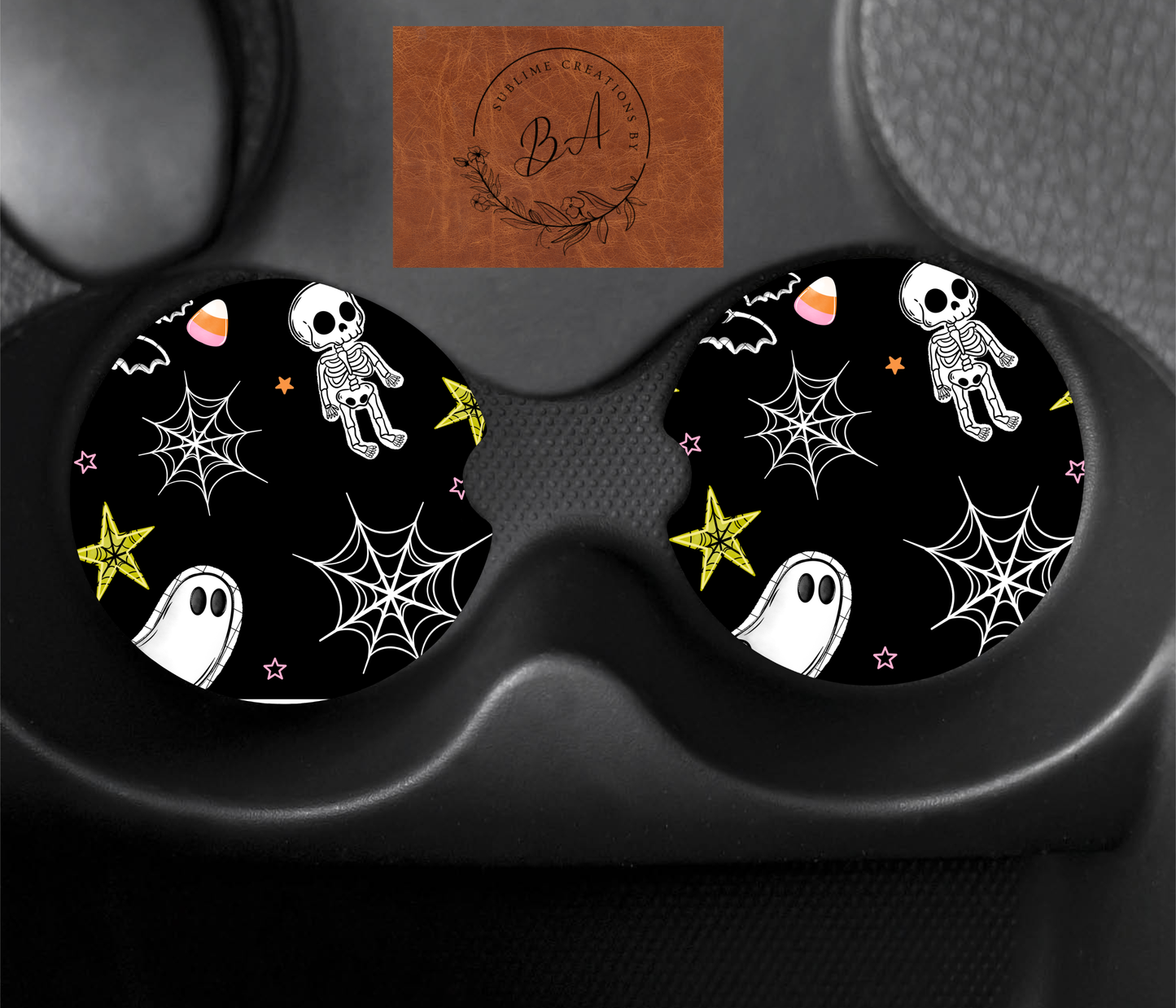 Spooky Skellie's Seamless Car Coaster Set