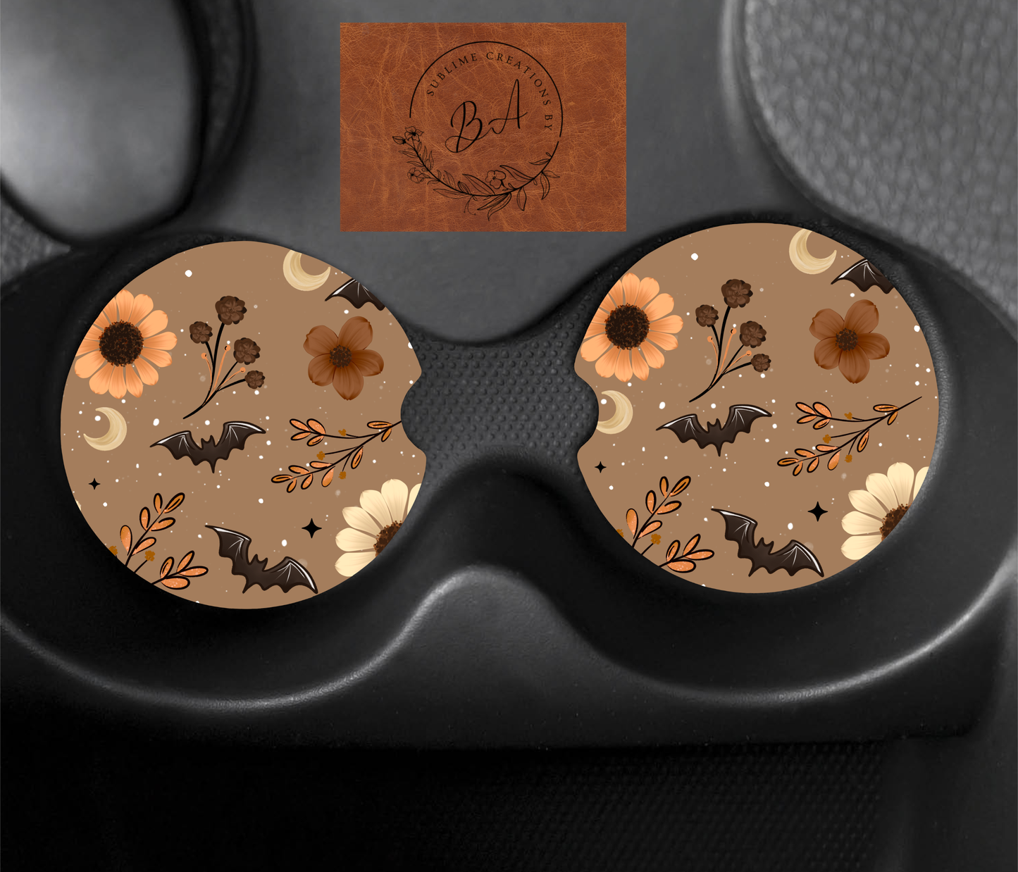 Bat Floral Seamless Car Coaster Sets