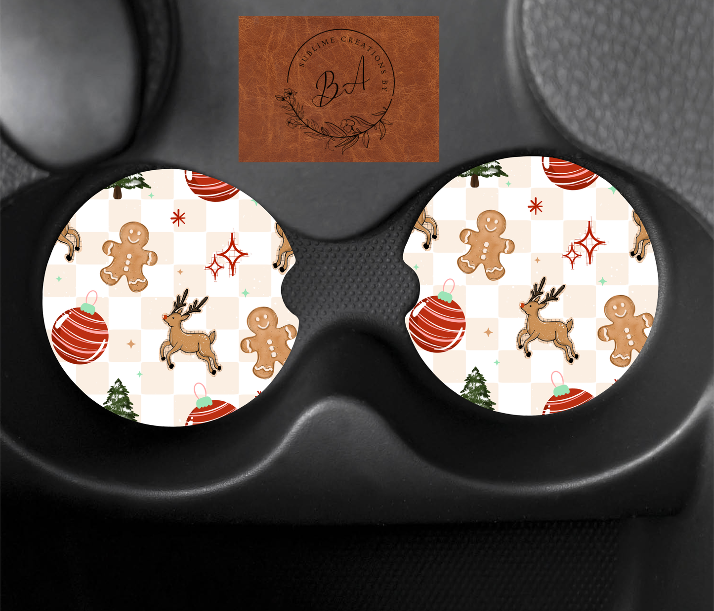 Christmas Checkers Seamless Car Coaster Sets