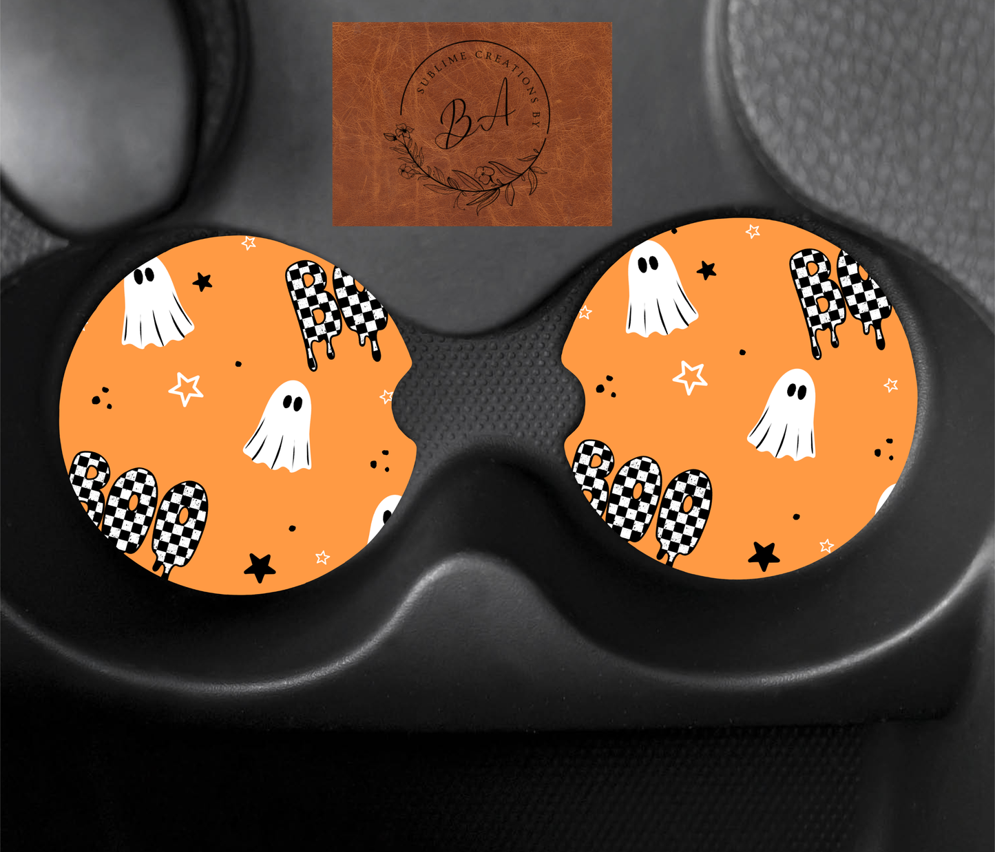 Boo and Checker Ghost Car Coaster Set