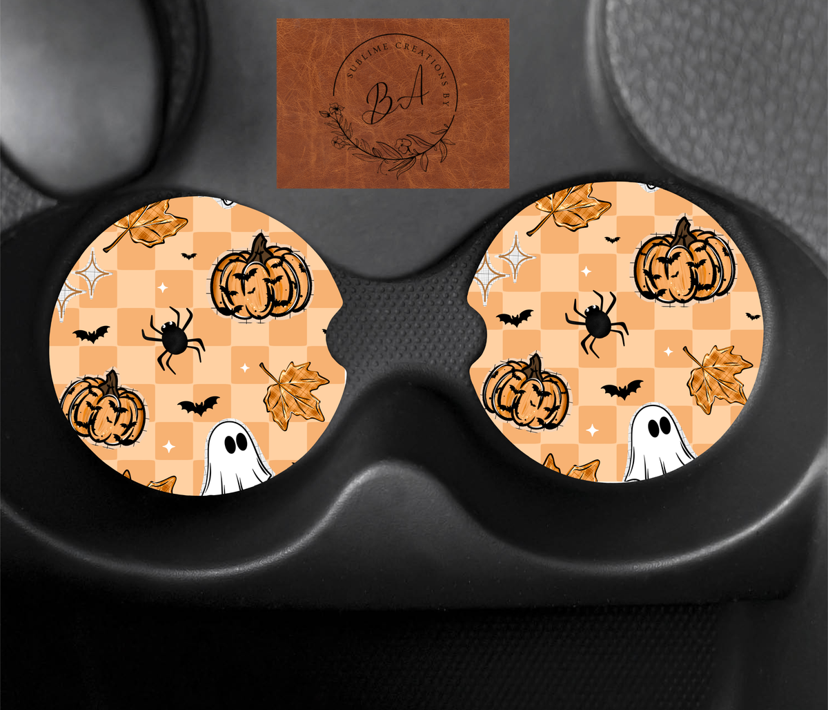Halloween Checker Seamless Car Coaster Sets