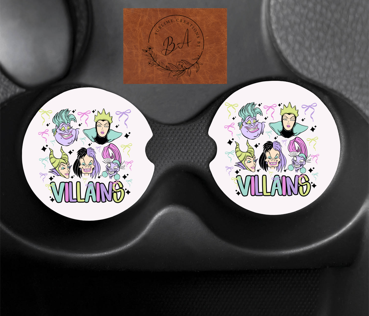Pastel Villain Seamless Print Car Coaster Set
