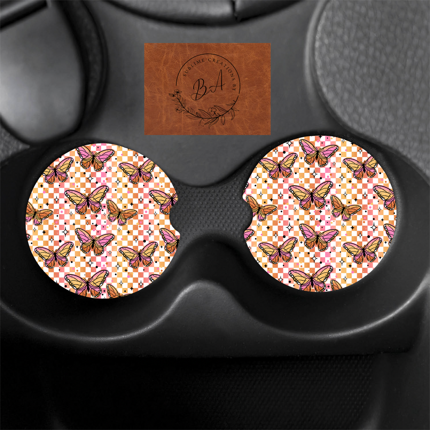 Anti Social Butterfly Print Car Coaster Set